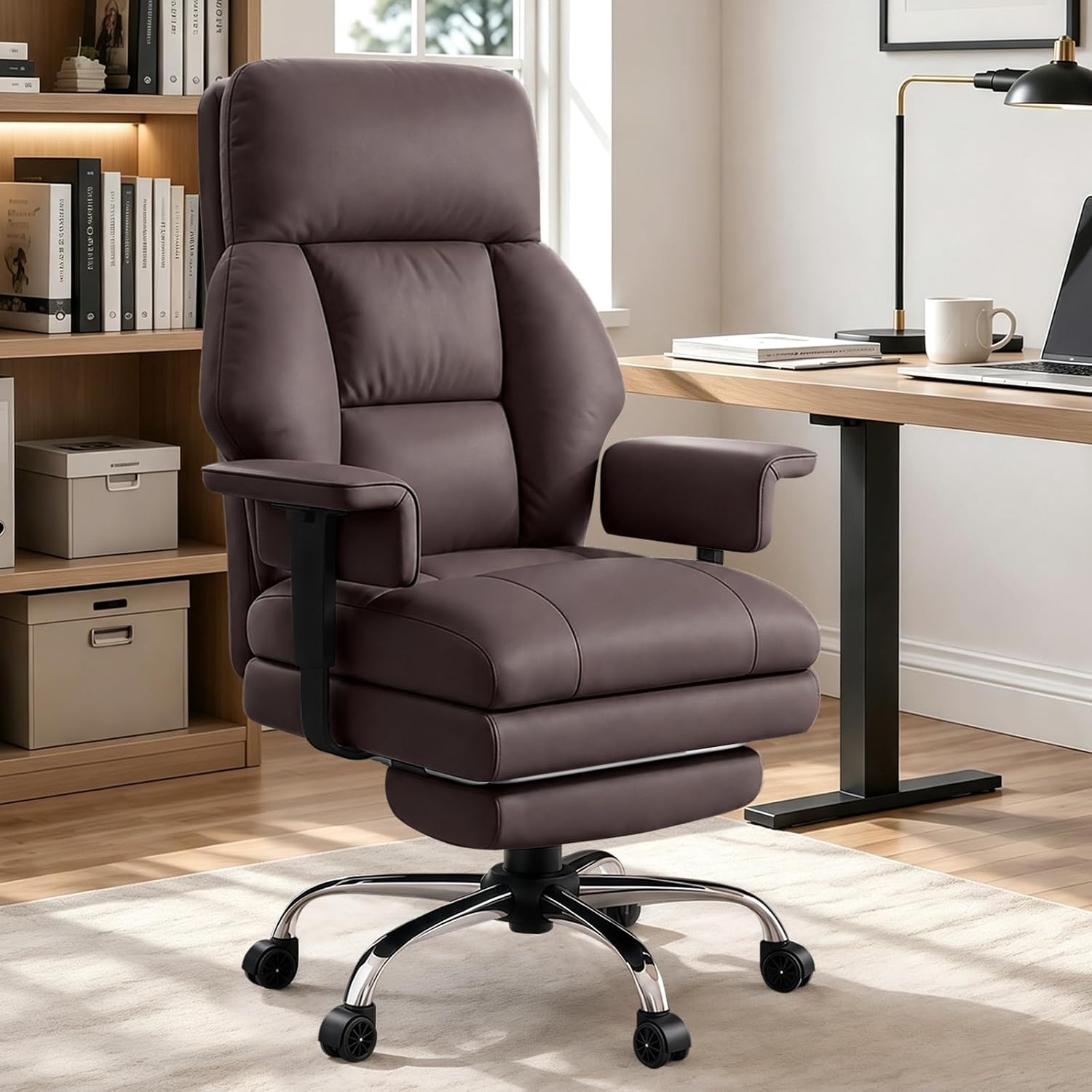 Detalle de XUEGW 850-Brown Executive Office Chair, 135° Recline and Retractable Footrest