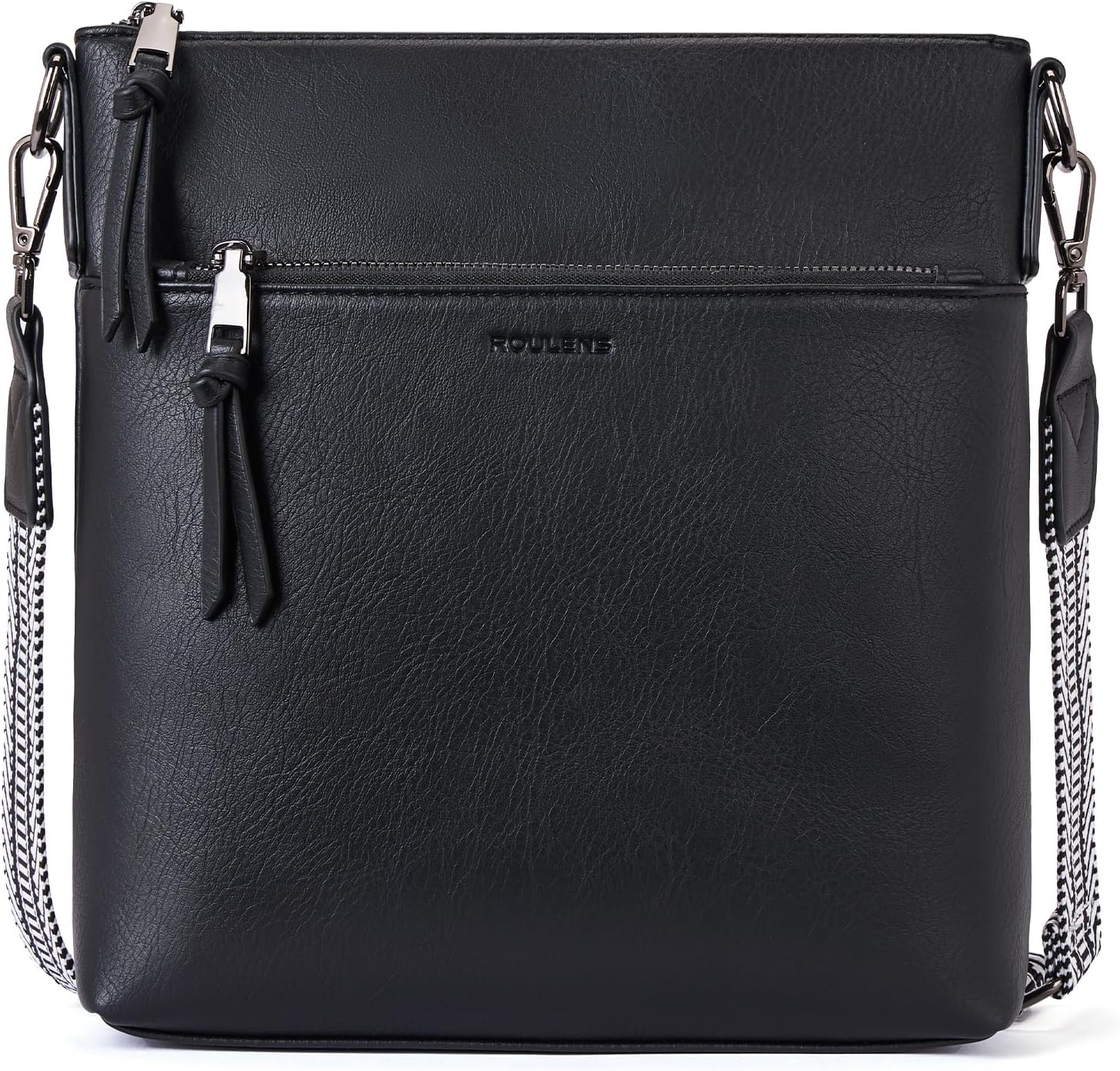 Detalle de Roulens Mittel Damen Umhängetasche aus veganem Leder – RFID-Schutz, drei Fächer, Crossbody