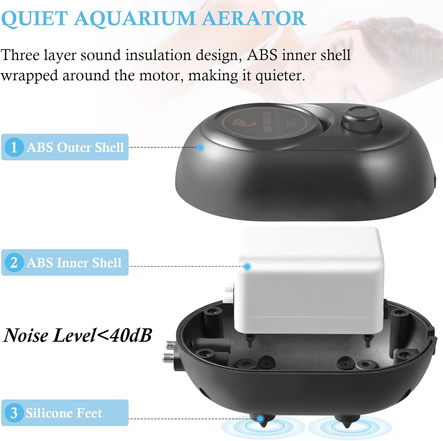 Detalle de FEDOUR 4W Aquarium Air Pump — Quiet, Adjustable Oxygenation for Up to 600L Tanks