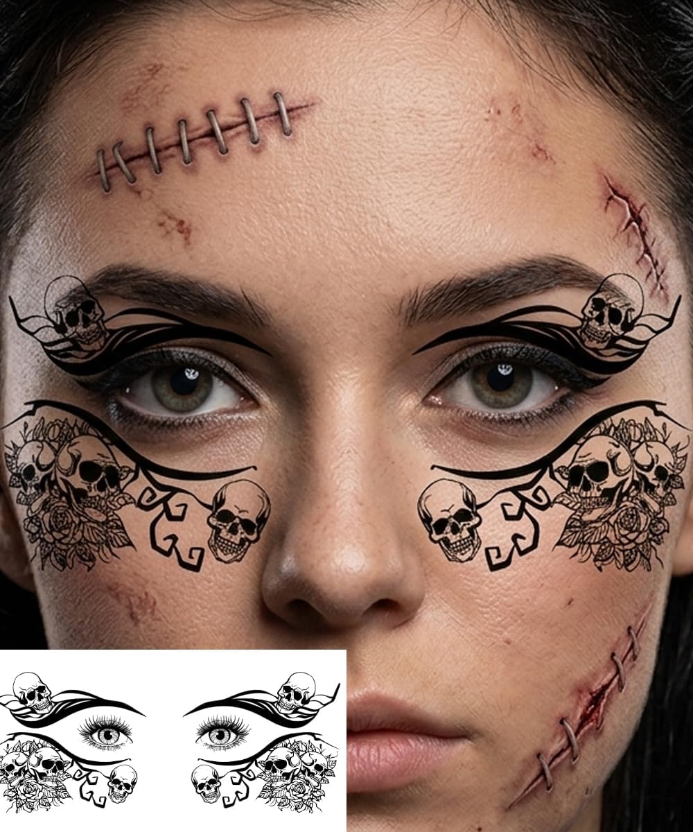 Thumbnail 2 de BG9D tijdelijke Halloween-oogtattoos, 10 vellen met zwarte gothicmotieven