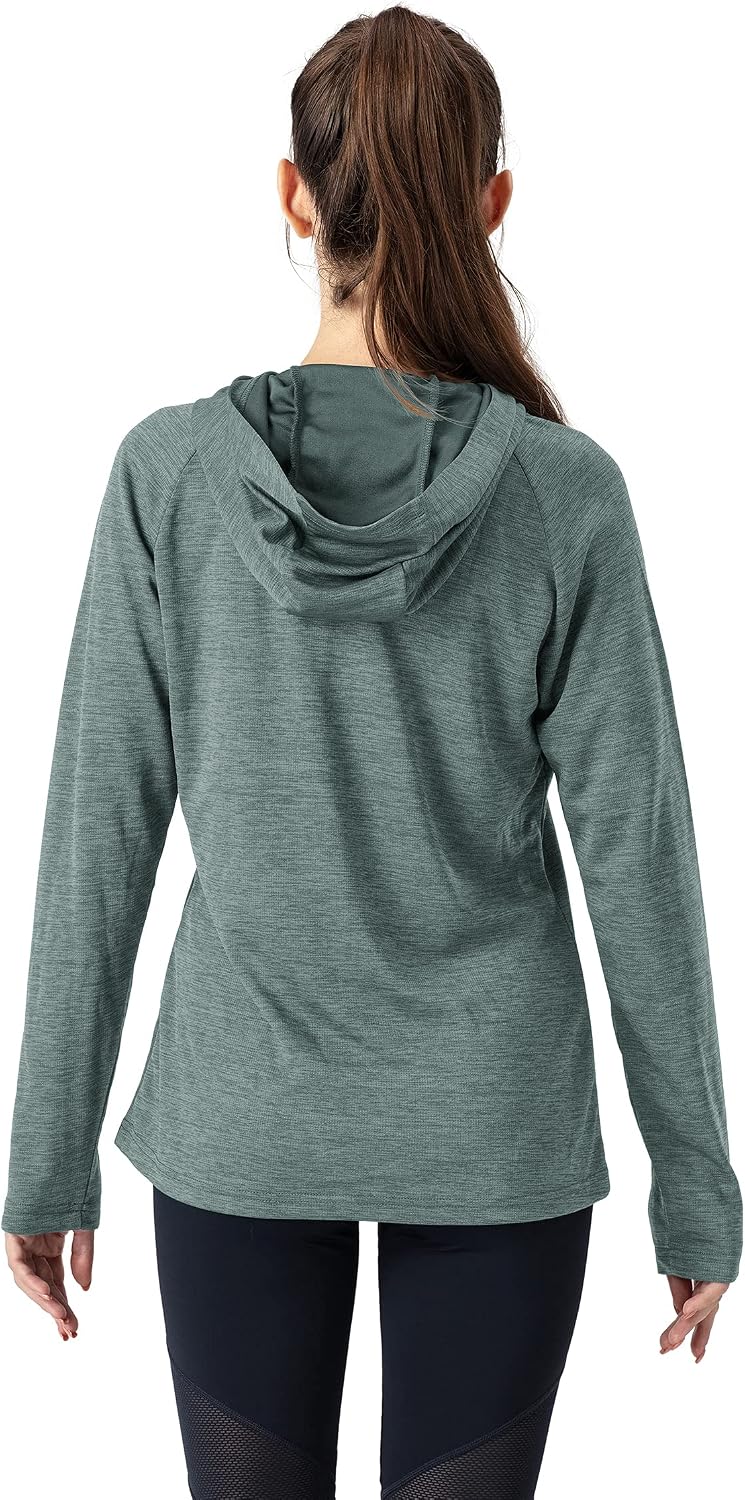 Thumbnail 4 de YSENTO Damen Langarm Sportshirt mit Hoodie – UPF 50+, schnelltrocknend, Daumenlöcher
