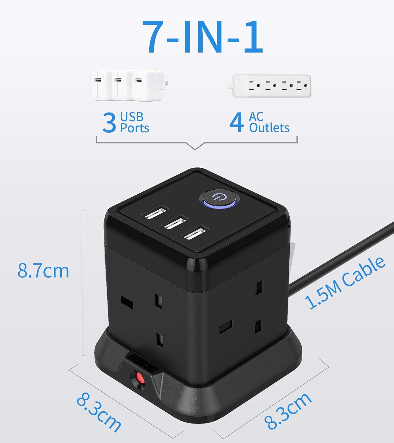 Detalle 2 de Hulker Cube Extension Lead 13A 3250W with 3 USB