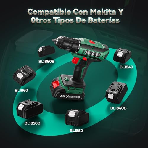 Detalle 2 de Taladro Atornillador Inalámbrico FAHEFANA 20V con 42 Nm, 2 Velocidades y 25+1 Torque