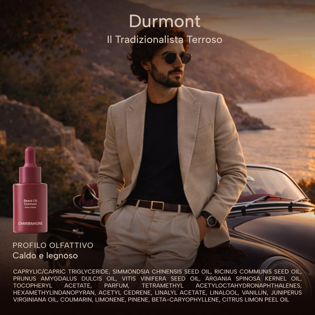 Detalle de Charlemagne Olio Barba per Uomo – Durmont, 30 ml: olio di barba premium per idratare e ammorbidire