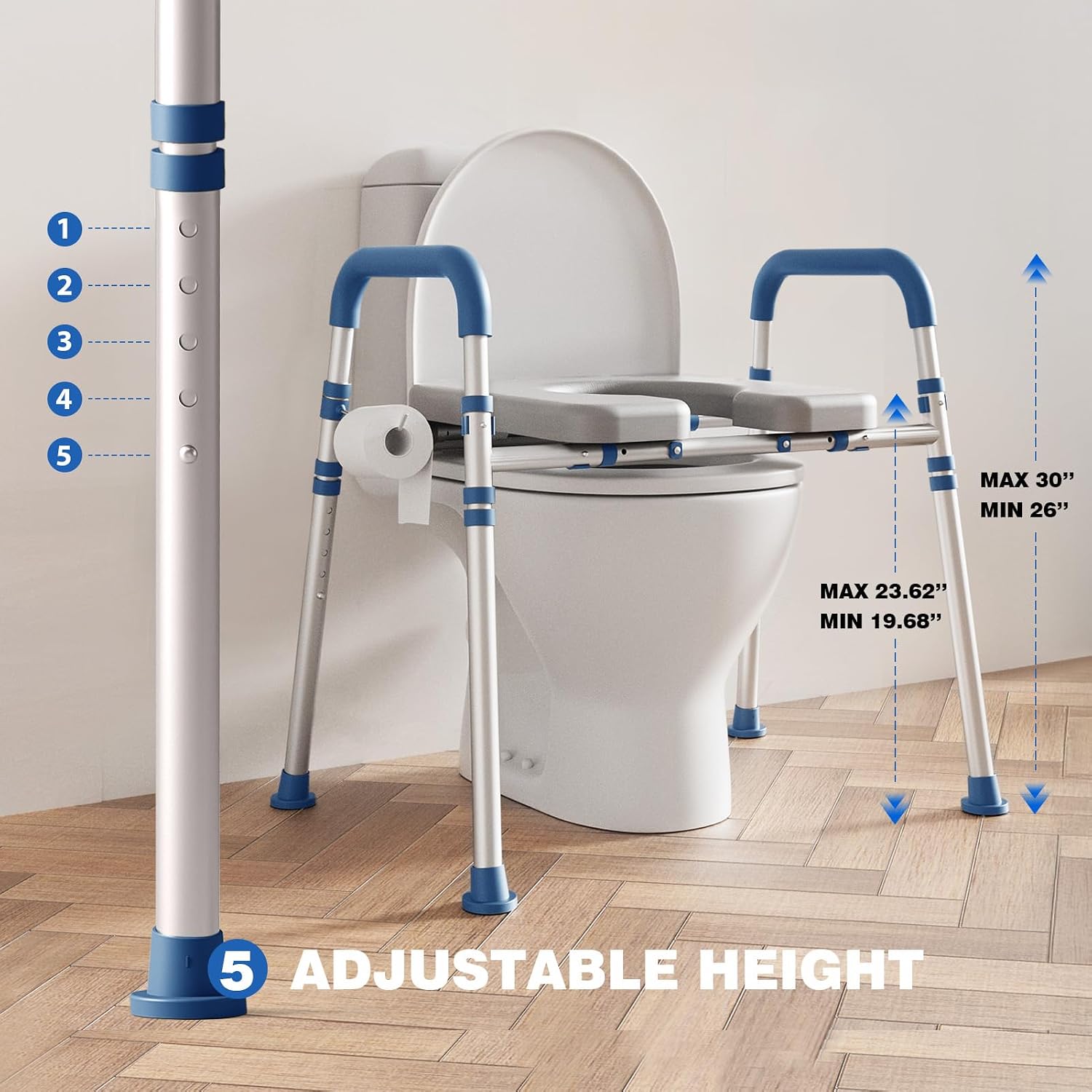 Detalle de Loyoda LRTS002 Raised Toilet Seat with PU Foam Padding, Adjustable Height and Width