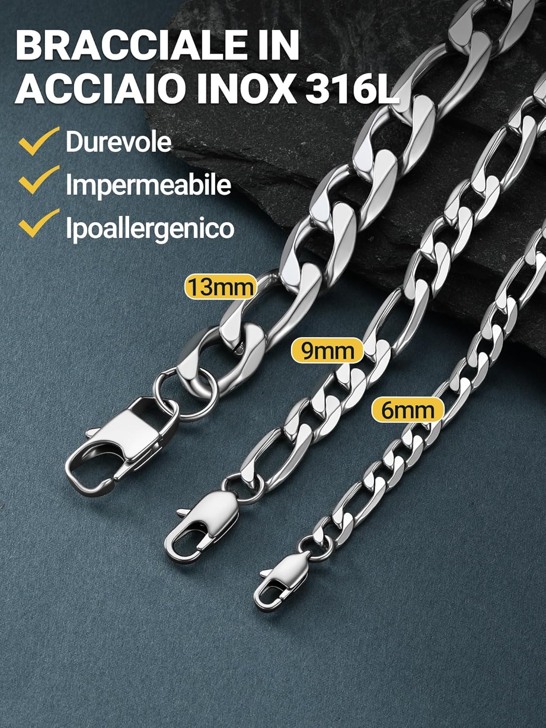 Thumbnail 2 de PROSTEEL Braccialetto Catena Figaro 3 in 1 – Design neutro e minimale in acciaio inox 316L