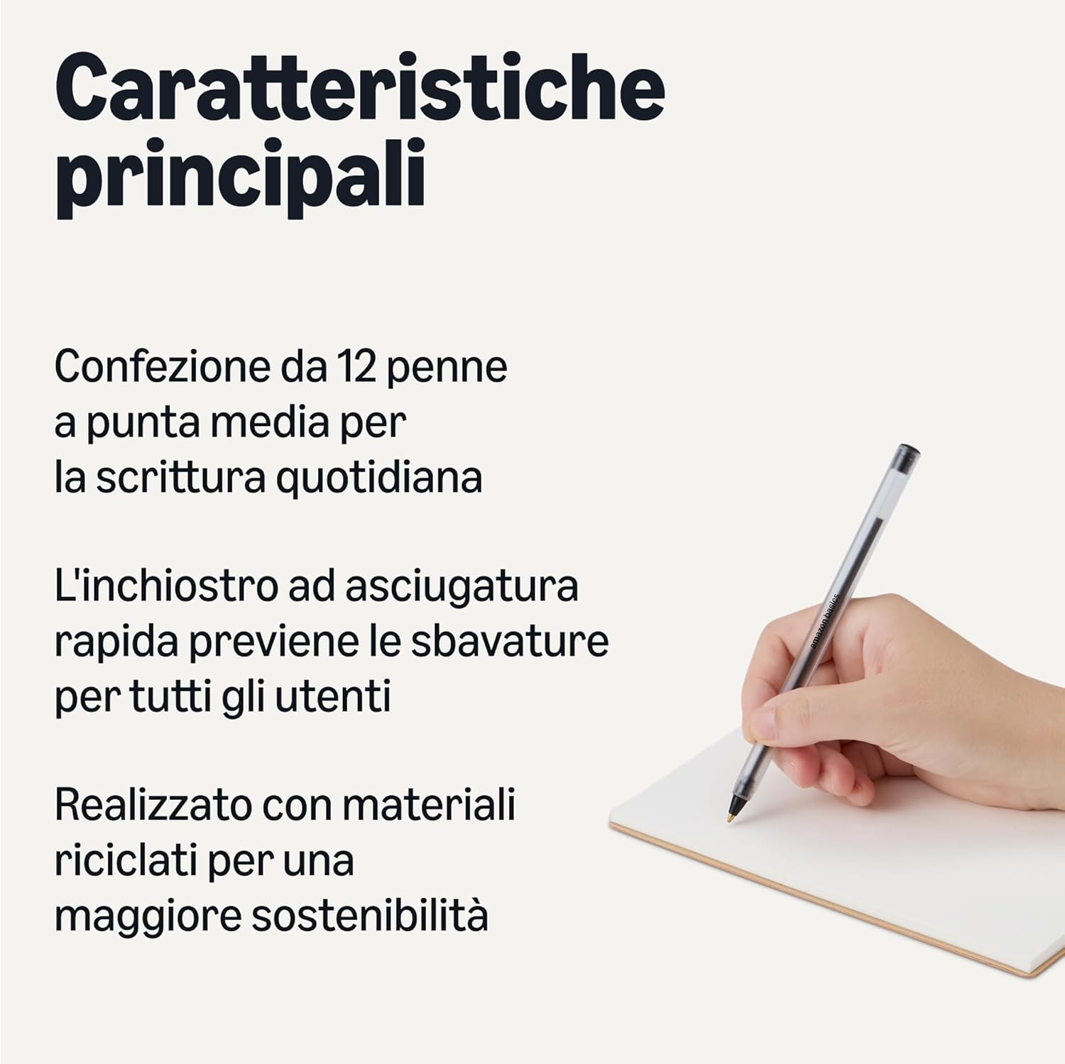 Detalle de Amazon Basics – Set di Penne a Sfera da 12, punta 1,0 mm, inchiostro nero