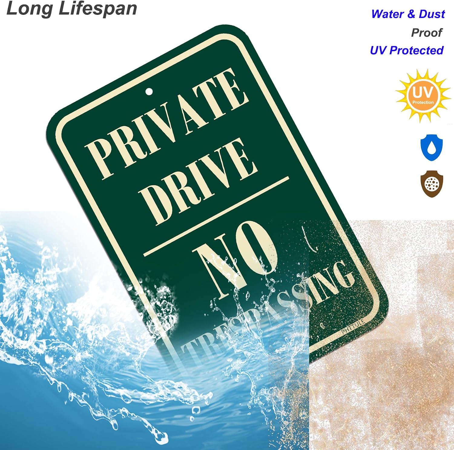 Detalle 2 de PHTTULE Private Drive Sign, 12 x 18 Inches