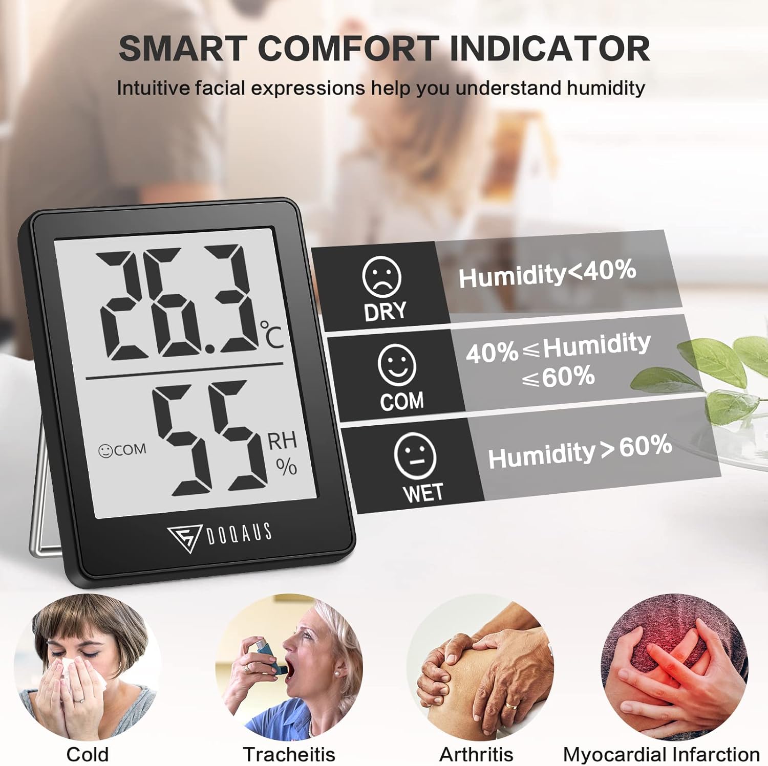 Thumbnail 2 de DOQAUS Raumthermometer Hygrometer mit Smiley