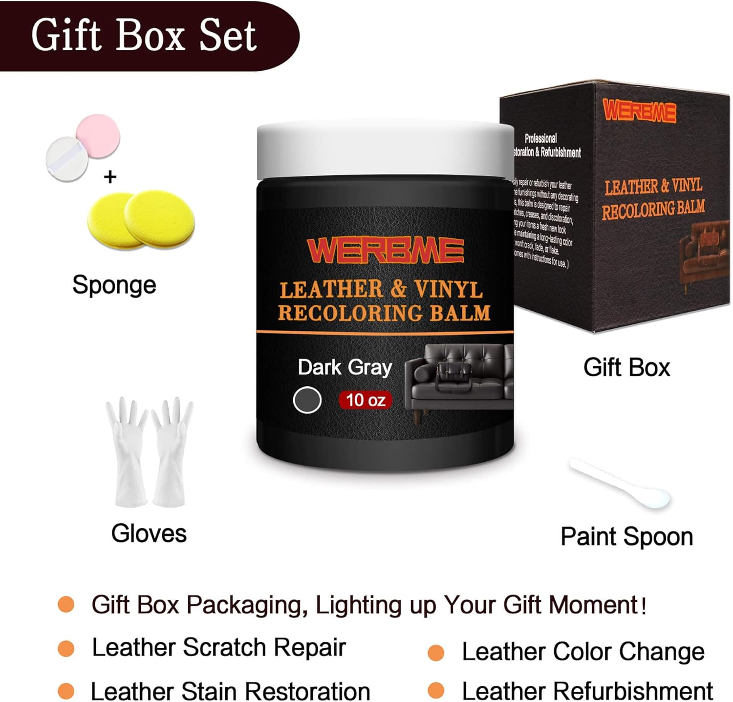 Thumbnail 4 de WERBME Leather Recoloring Balm & Color Restorer - 10 oz (Dark Gray) for Faded Leather