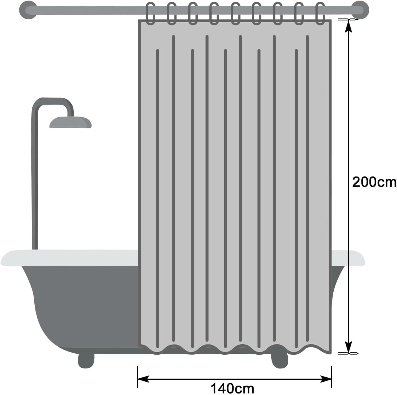 Thumbnail 6 de EurCross Duschvorhang Weiß 140 x 200 cm aus 100% Polyester, wasserabweisend mit 9 Ringen