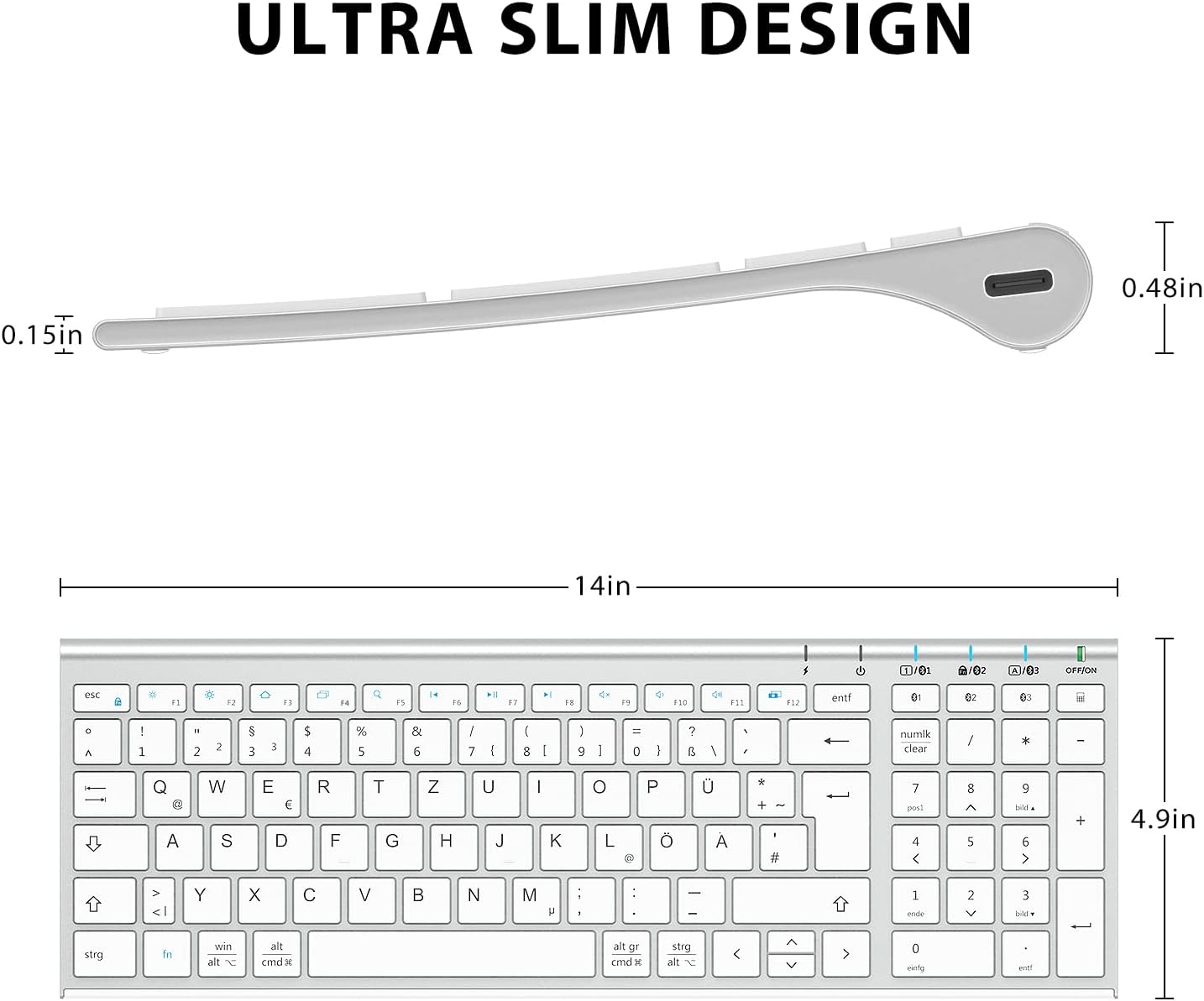Detalle 1 de iClever BK10 Bluetooth Tastatur 3‑Geräte