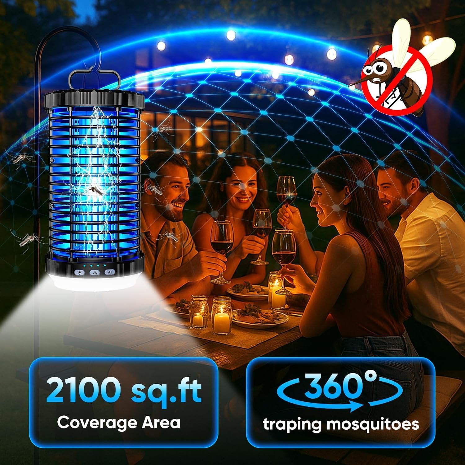 Detalle de GARUTED BK 06 Rechargeable Bug Zapper with 5000mAh Battery and LED Night Light