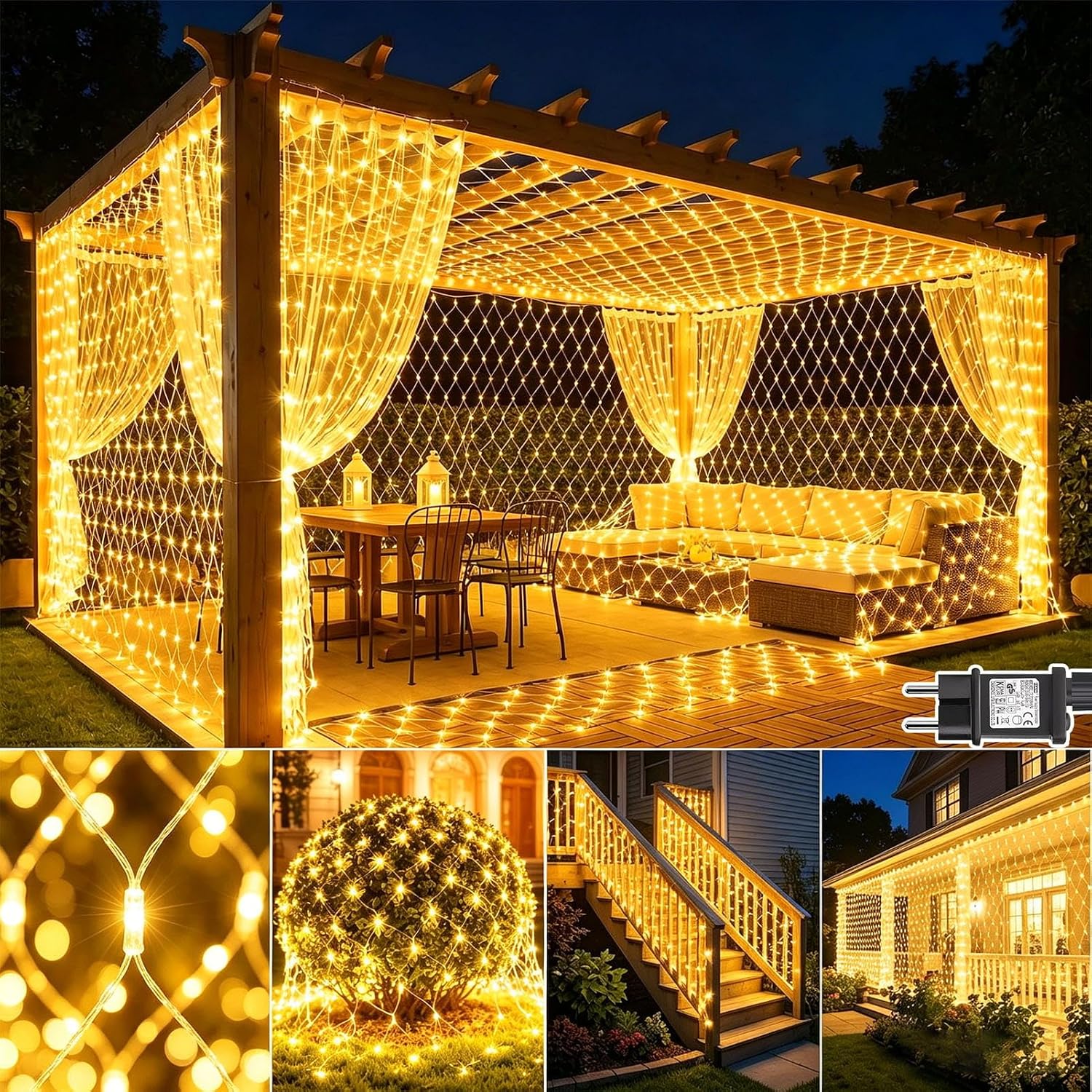Detalle de Dekofun Rete Tenda Luminosa Esterno 3x2M 200 LED: luci decorative per balconi e giardini