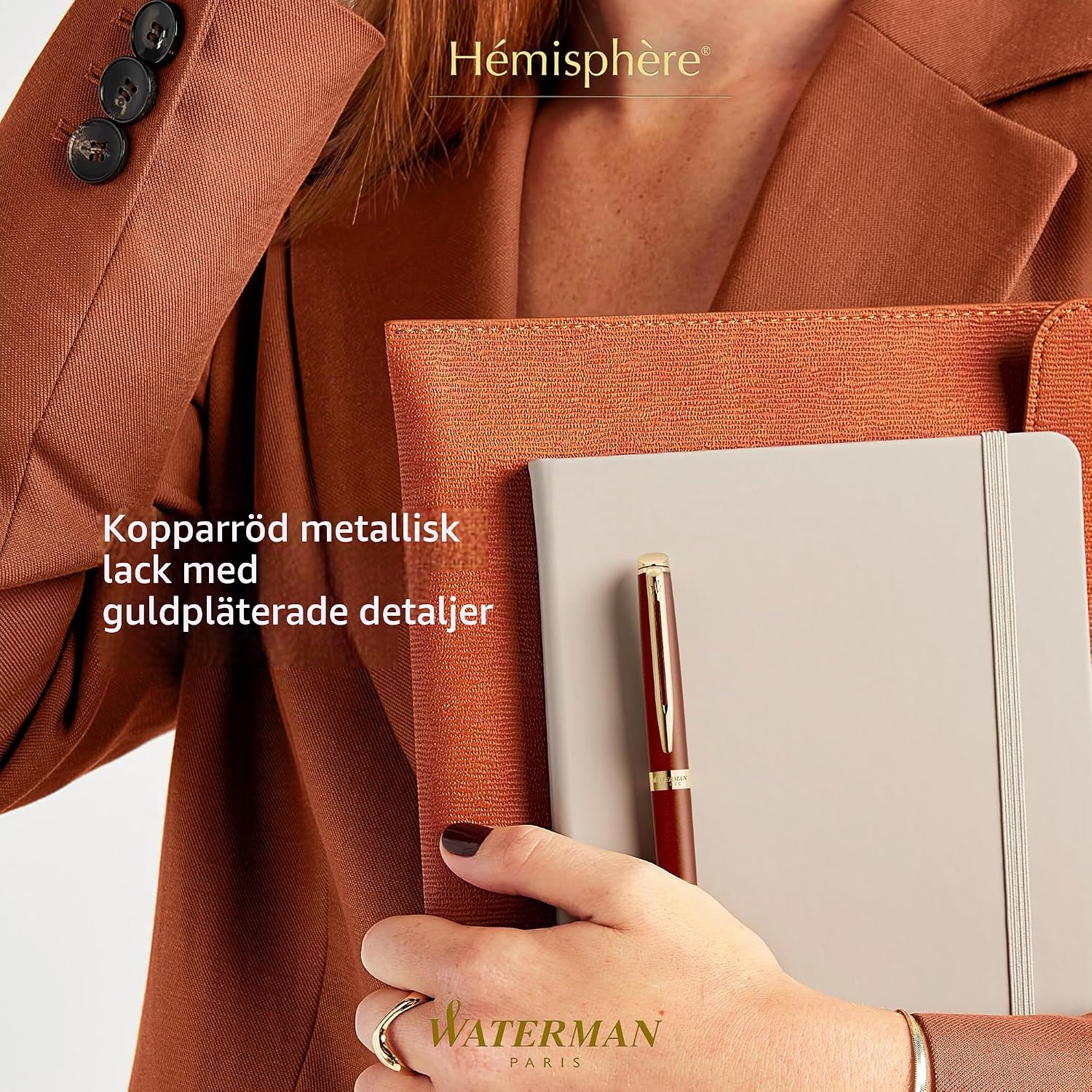 Thumbnail 1 de Waterman Hémisphère kulspetspenna – kopparröd metallfinish, mediumspets och blått bläck