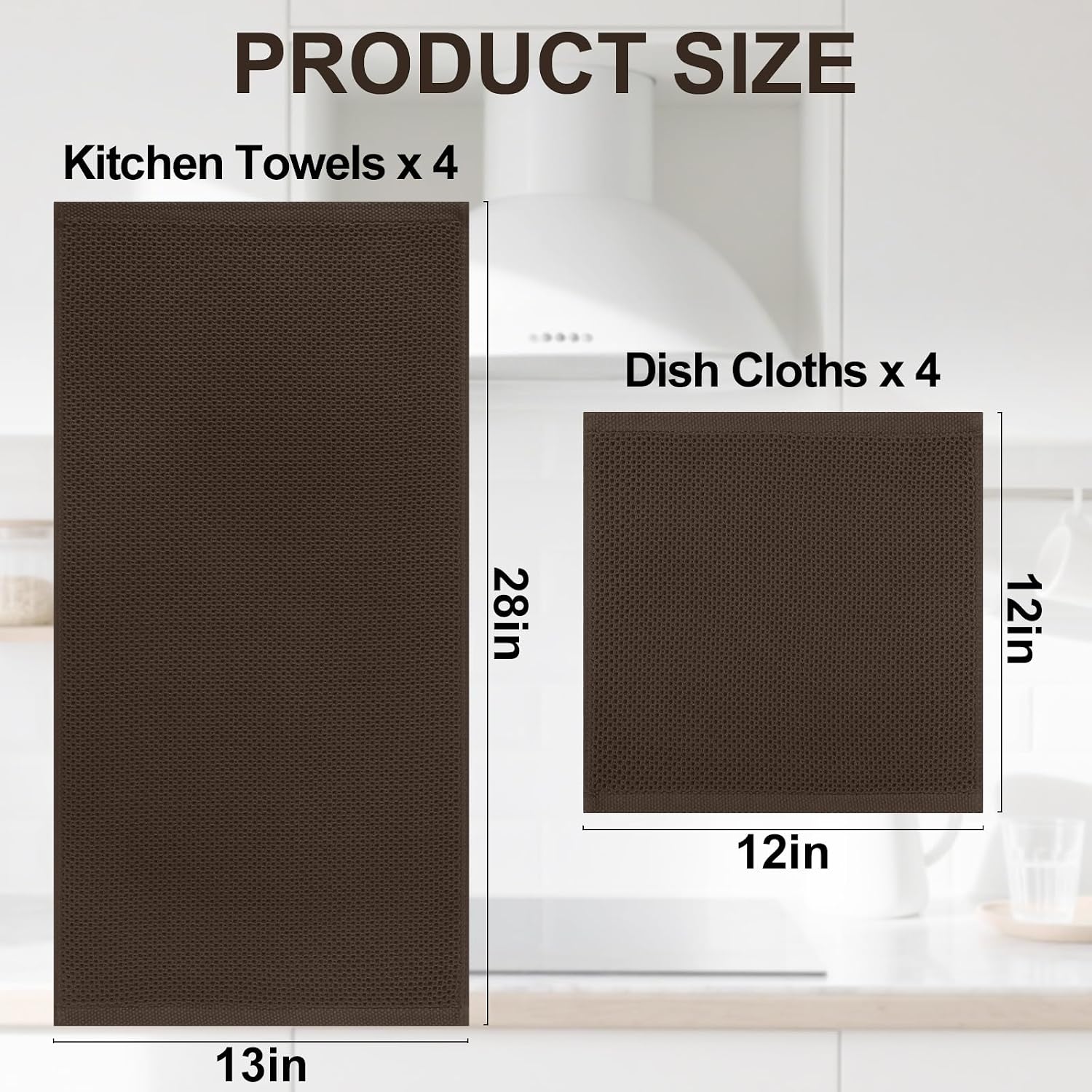 Thumbnail 3 de Homaxy 100% Cotton Kitchen Towels and Dishcloths Set — 8-Piece, 12x12 and 13x28 Inches, Dark Brown