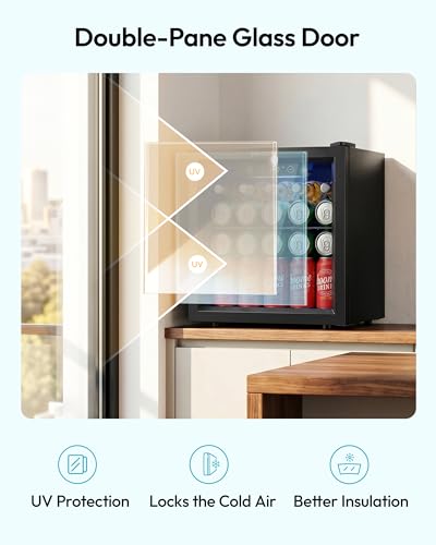 Detalle 2 de EUHOMY Drinks Fridge: Glass-Door Beer and Wine Cooler 55 Cans, 36L, 4–16°C