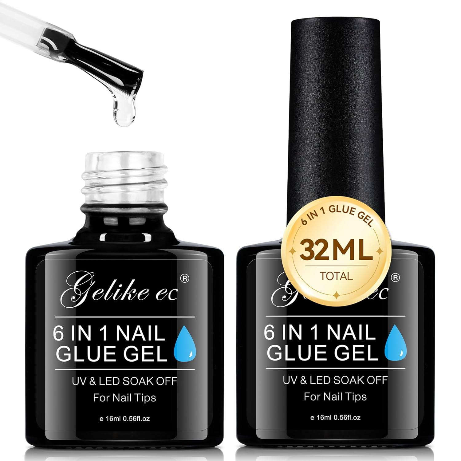 Detalle de gelike ec Nail Glue Extra Strong Duo (6-in-1) – Nagelkleber für Kunstnägel, Tips & Press-on, UV-gehärtet, 32 ml