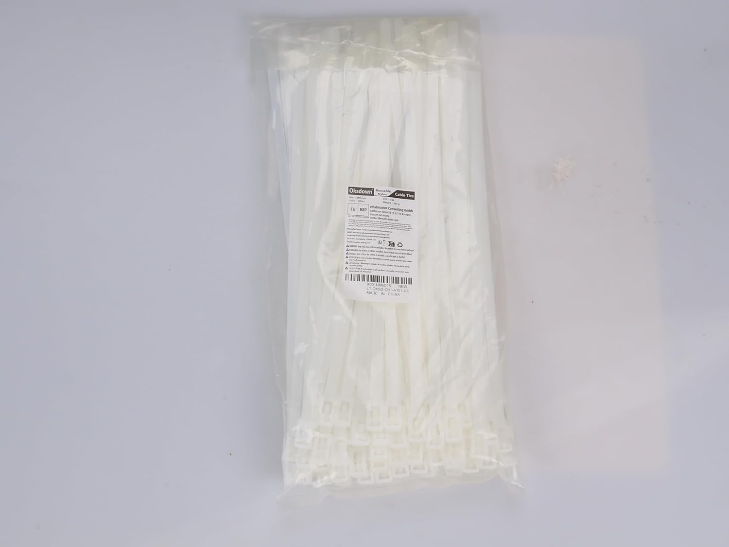 Thumbnail 1 de Oksdown Kabelbinder wiederverschließbar Weiß – 300 mm × 7,6 mm, 100 Stück