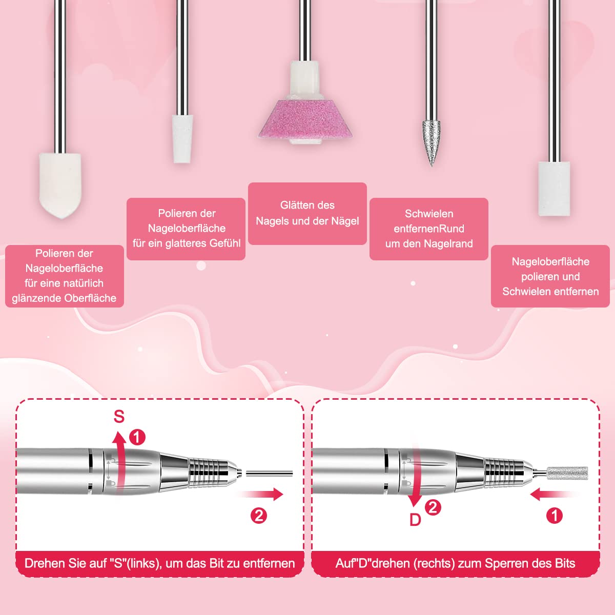 Thumbnail 6 de NAILGIRLS Nagelfeile elektrisch (11-in-1) für Gelnägel mit 0–35.000 U/Min, LCD & Fußpedal