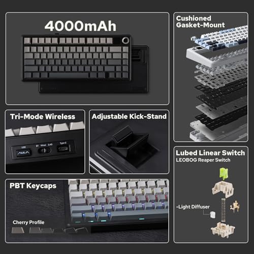 Detalle de EPOMAKER X Aula F75 MAX (Reaper Switch) teclado mecánico inalámbrico 75% con pantalla TFT y perilla