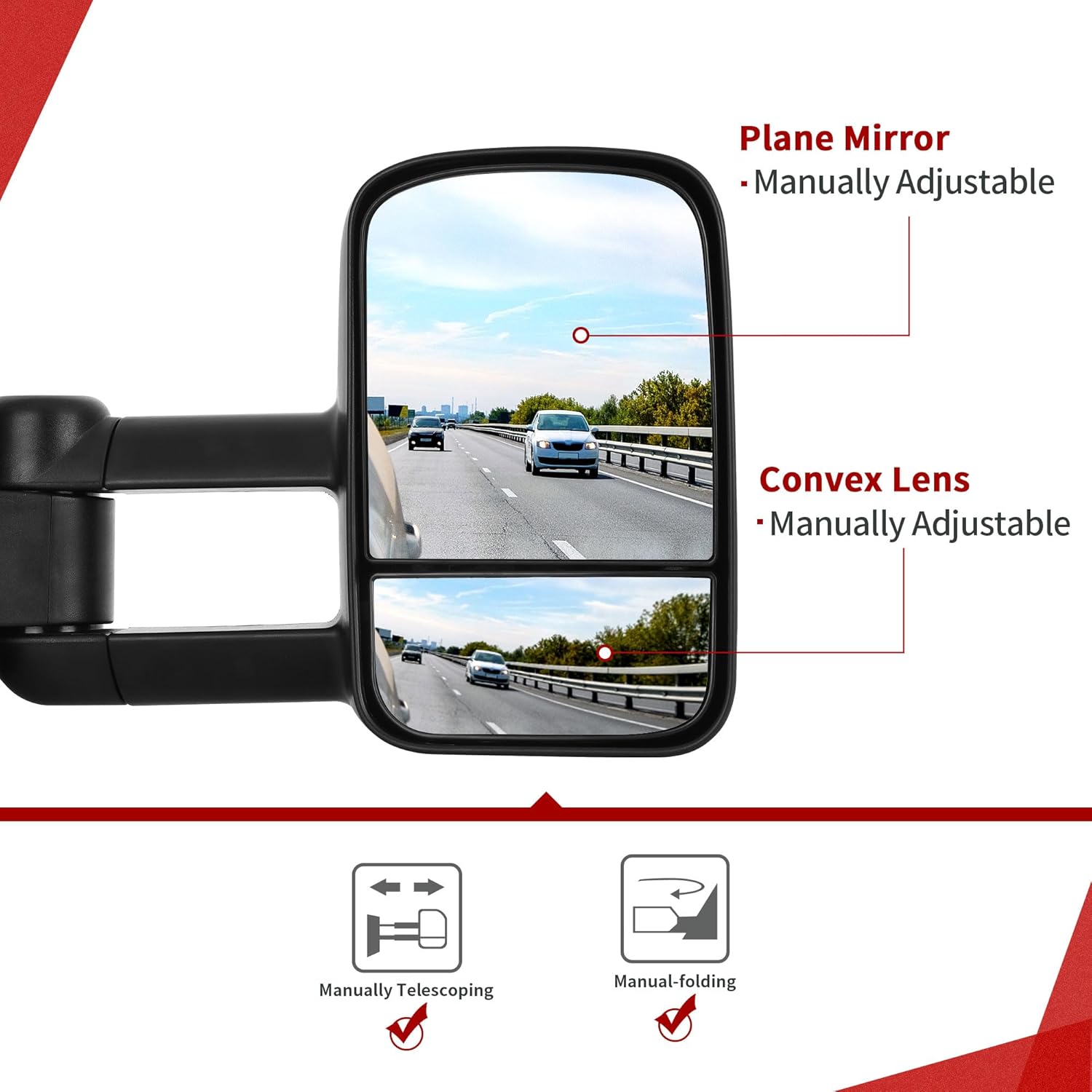 Detalle de YITAMOTOR Tow Mirrors for 2014-2018 Silverado/Sierra — Left Driver + Right Passenger Manual Telescoping Folding