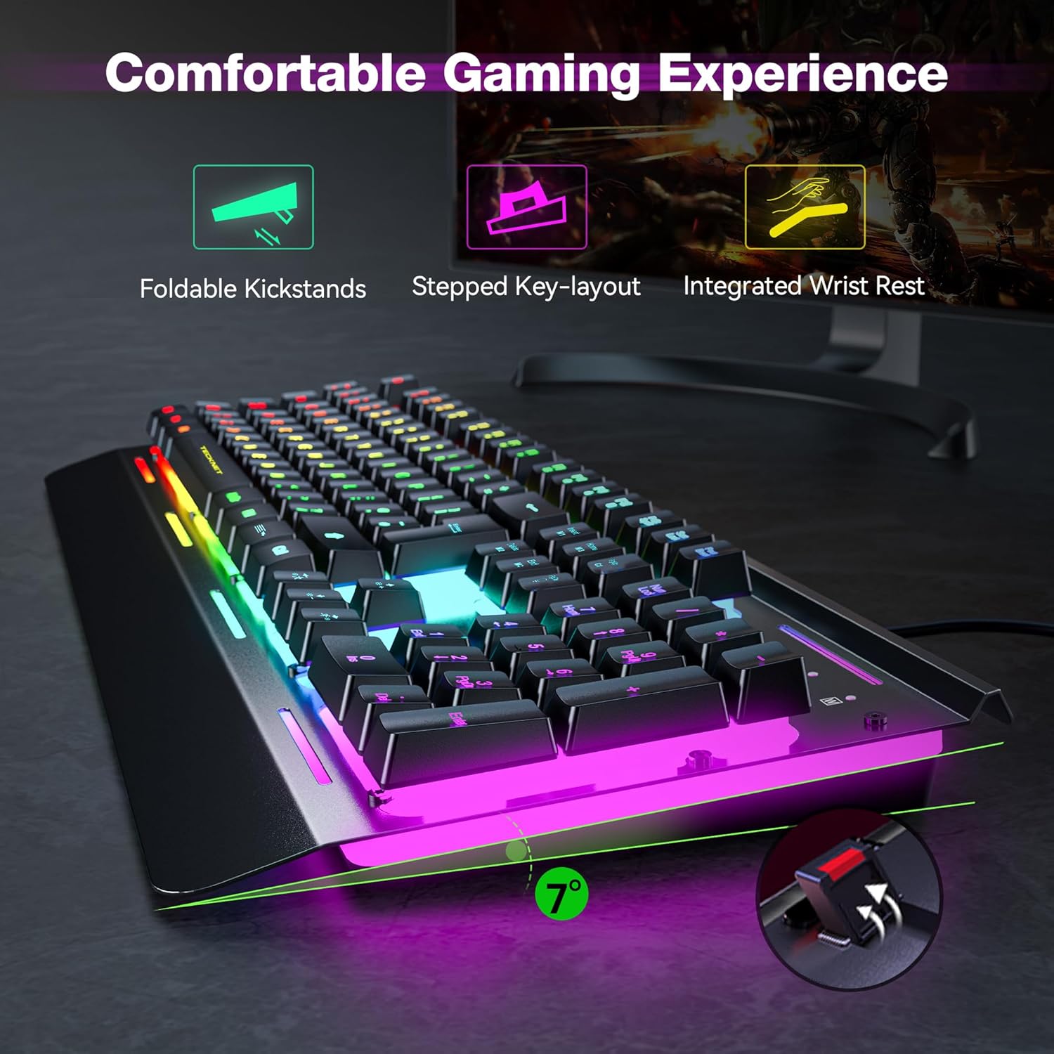 Detalle de TECKNET RGB Gaming Keyboard 105 keys ⌨
