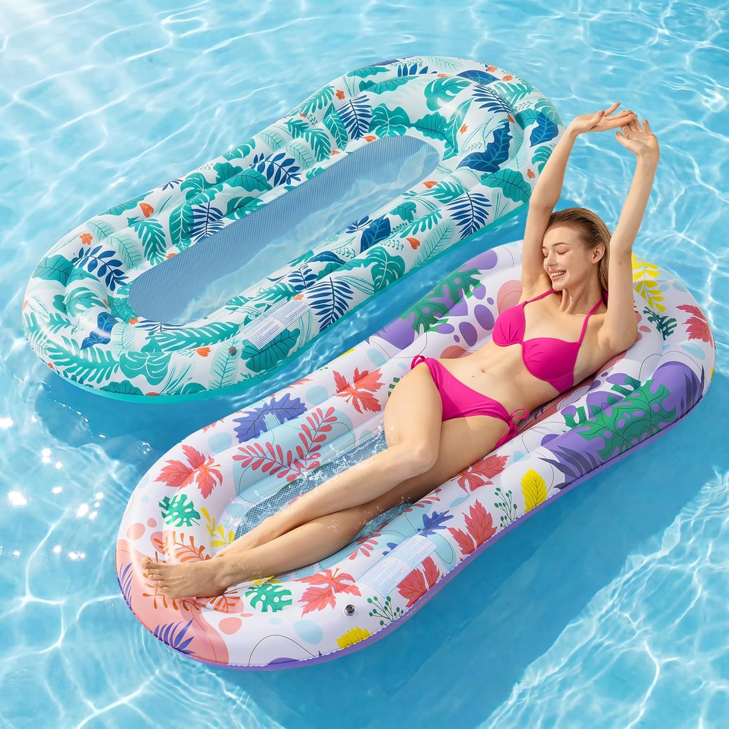 Detalle de Stonful Pool Floats Lounger, 2-Pack Inflatable Pool Floats for Adults with Headrest & Footrest (Multicolor)