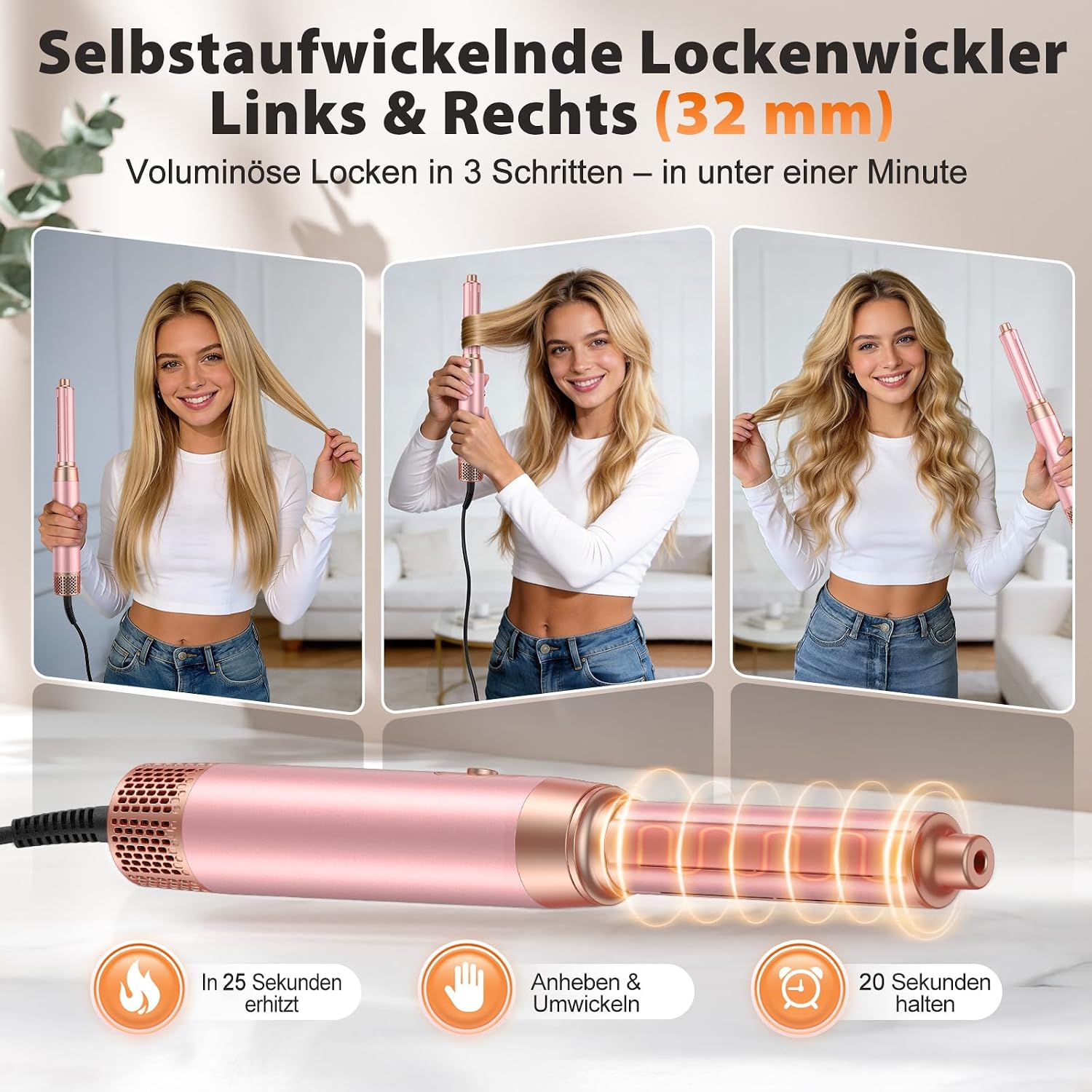 Detalle de 5-in-1-Föhnbürsten-Set: Upgrade-Haartrockner, Föhnbürste, Lockenstab Automatisch und Paddelbürste – kompakt, vielseitig und für die Familie