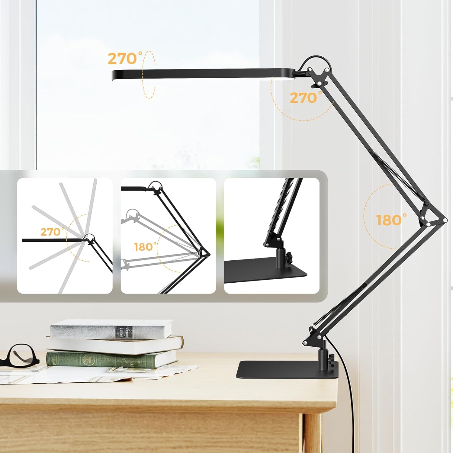 Thumbnail 3 de SKYLEO slim-base LED desk lamp with adjustable swing arm, dimmable timer & memory function (black)