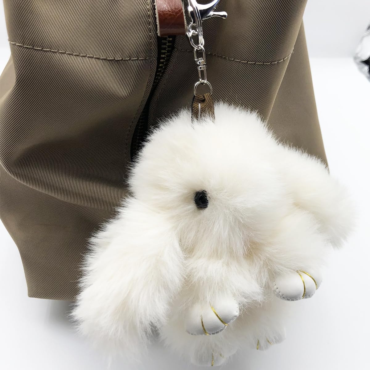 Detalle de Xsclpomddy Plüsch Hase – Schlüsselanhänger aus Zinklegierung mit Kaninchenhaar, ca. 15 cm, flauschig und stilvoll