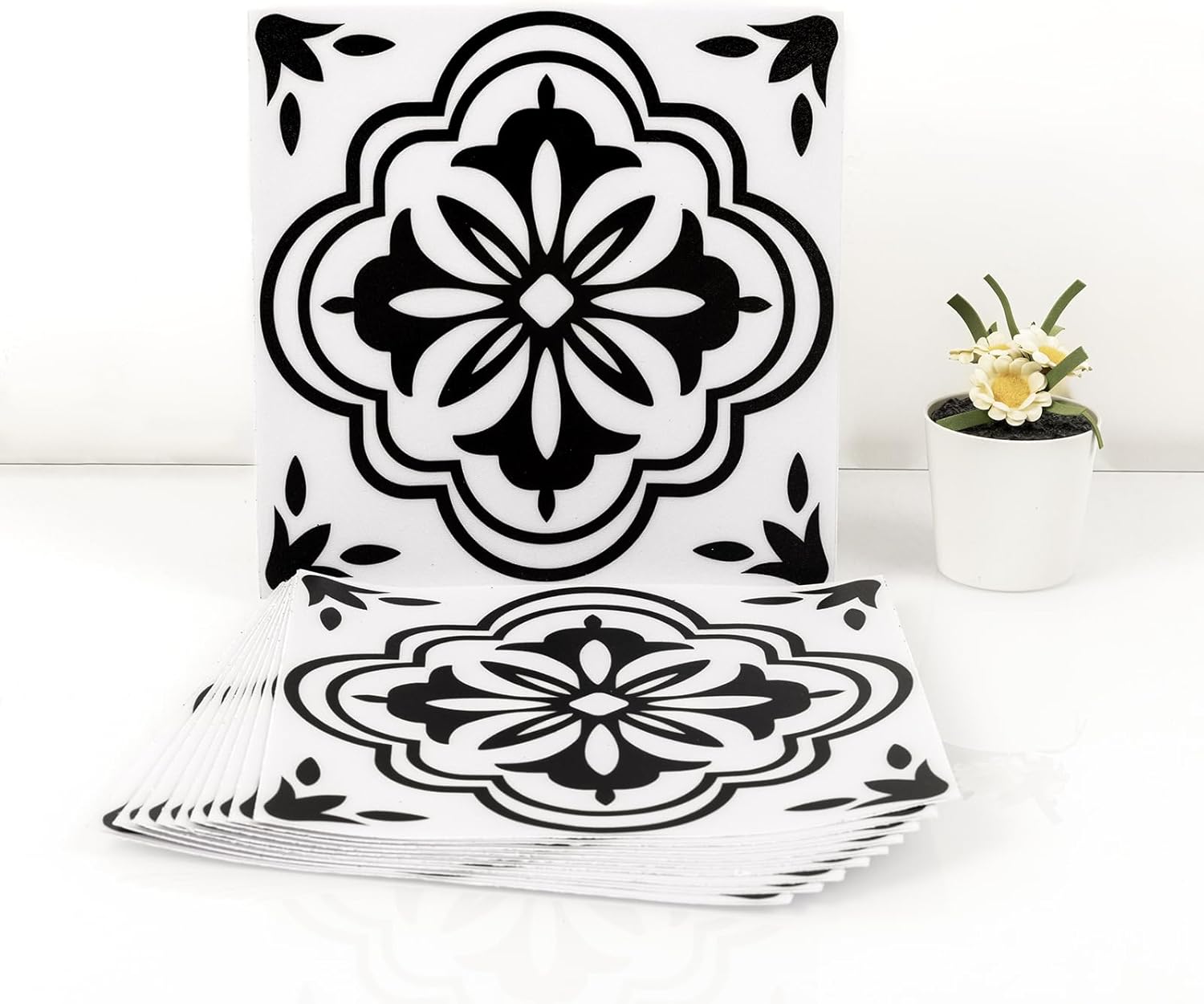 Thumbnail 1 de Elffloor self-adhesive vinyl floor tiles (Black & White pattern) 20x20cm, waterproof, 10 pack