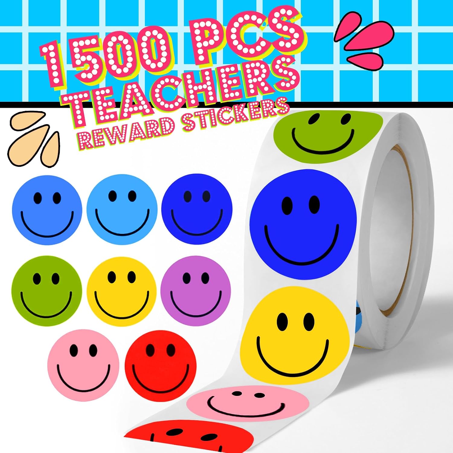 Detalle 2 de Eideos C01023 Smiley Face Stickers, 1-Inch Paper Rolls, 8 Colors