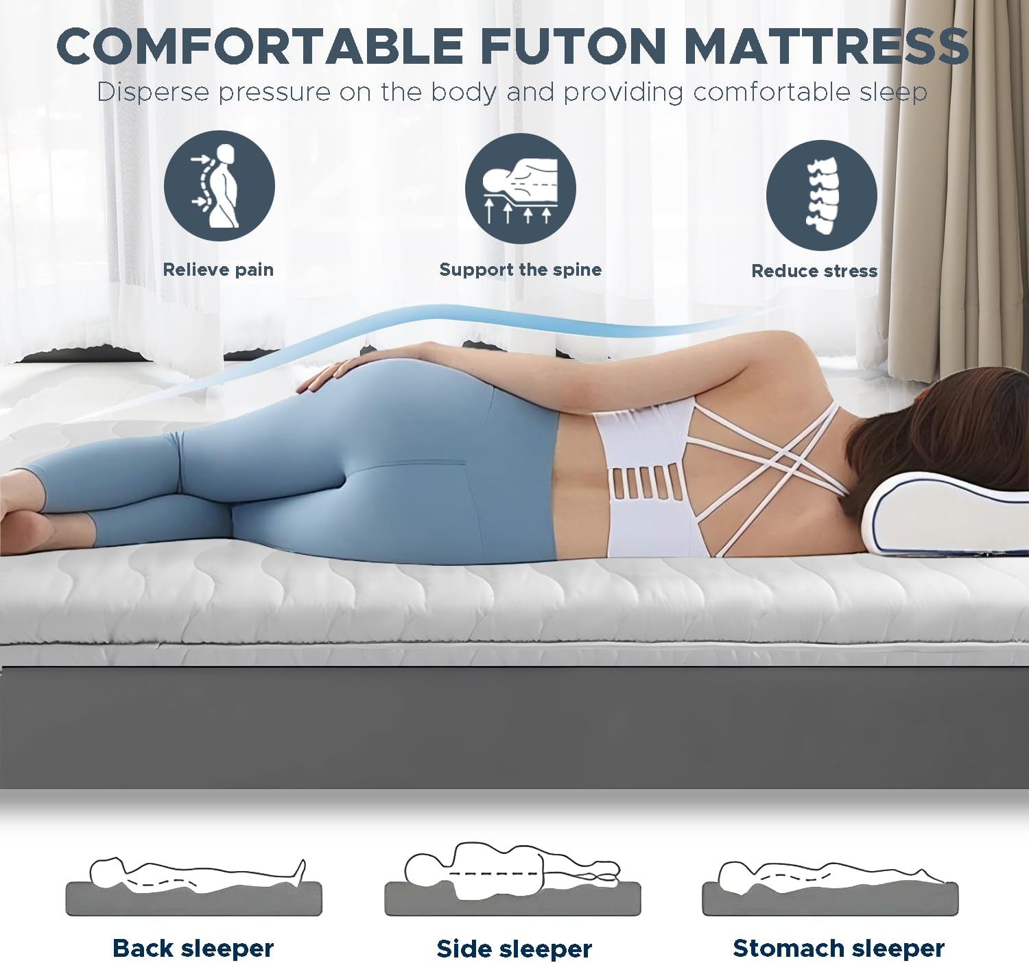 Thumbnail 3 de Japanese Futon Floor Mattress (Twin) with 3.5" Foldable High-Density Foam