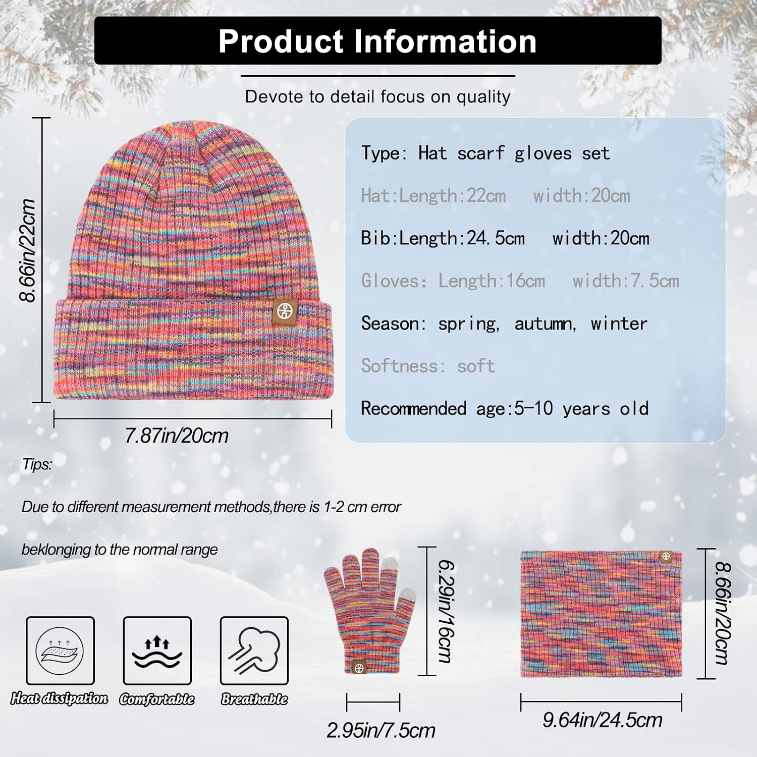 Detalle de QKURT Kids Beanie Set for 5-10 Years Old 🧣