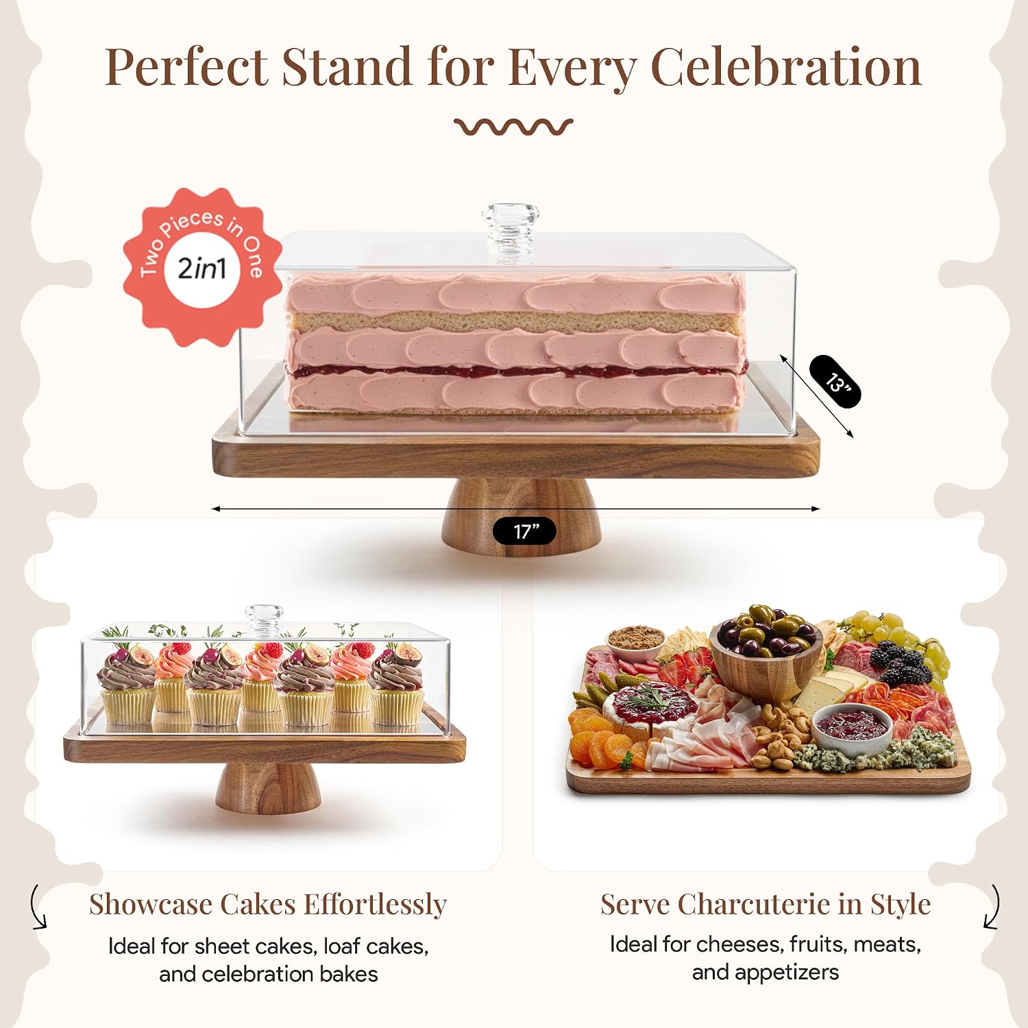Thumbnail 1 de HOMESPHERE Acacia Wood Cake Stand 4" 🍰