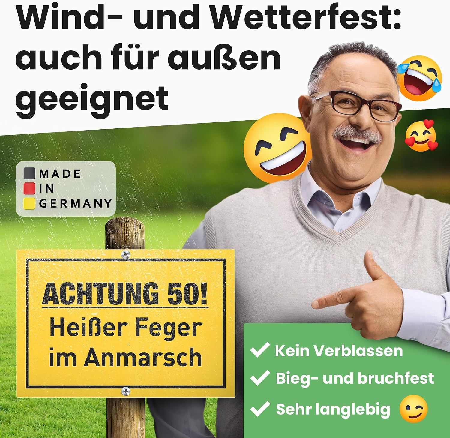 Thumbnail 4 de DankeDir! 50 Heißer Feger – Schild 30 x 20 cm als Geburtstagsdeko und Karte zum 50. Geburtstag