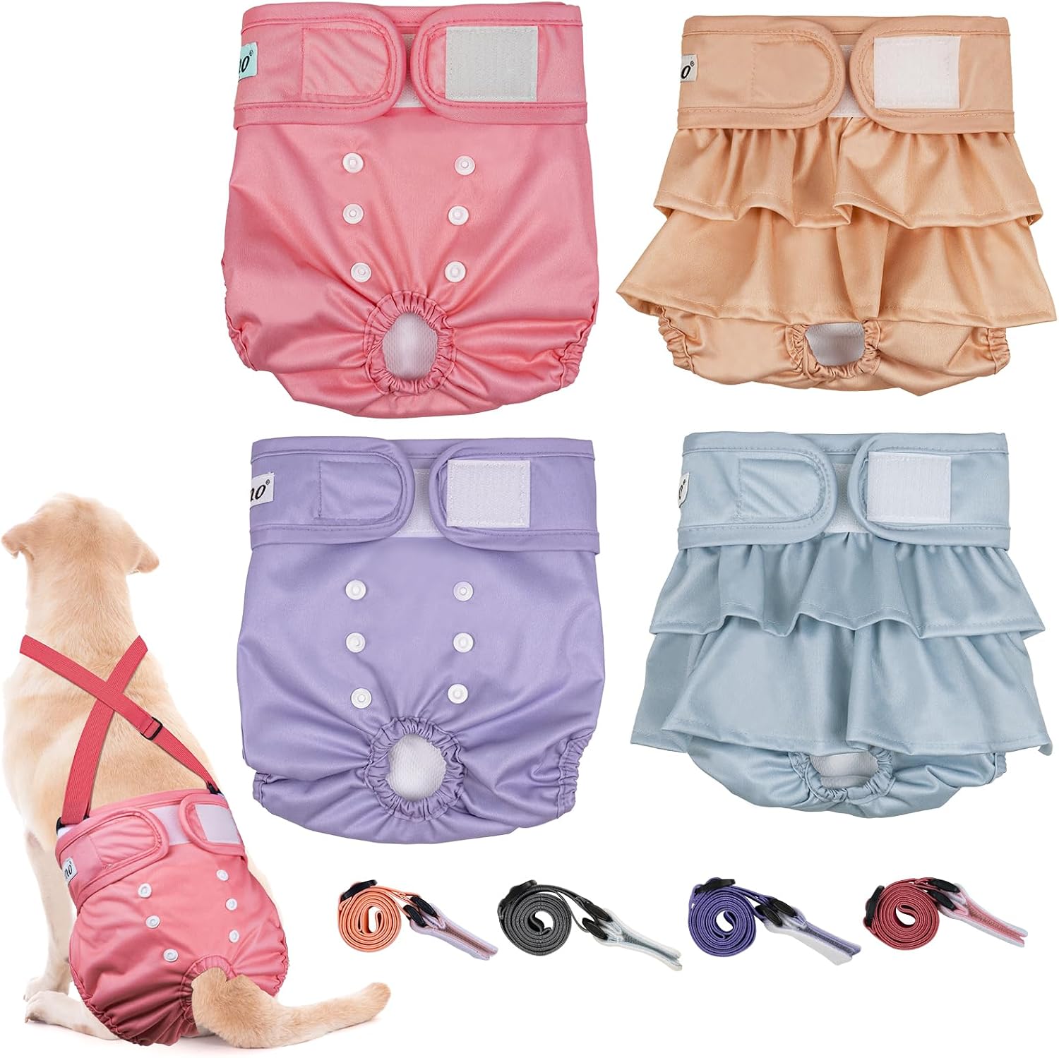 Detalle de Dono Reusable Dog Nappies Female for Season (4 Pack) — Washable Heat & Incontinence Pants, XS–XL