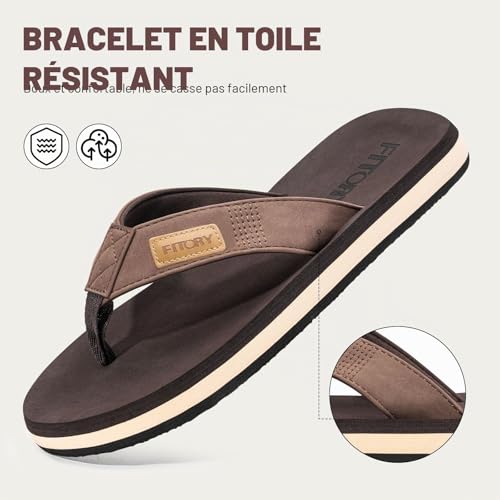 Thumbnail 4 de FITORY Homme Confortable Tongs été antidérapante – Chaussures de plage et piscine, couleur Marron, taille 45 EU