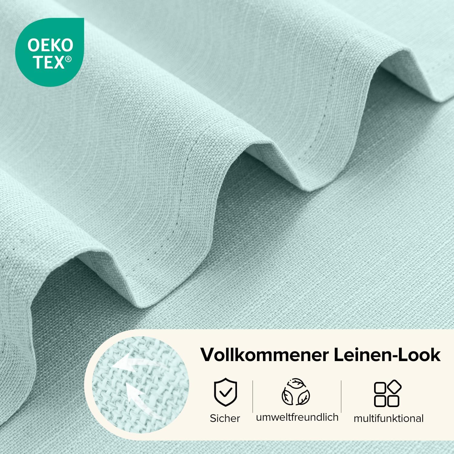 Detalle de Runyéla Verdunkelungsvorhänge in Leinenoptik – 2er Set, Himmelblau, H 245 x B 140, OEKO-TEX, 305 g/m²