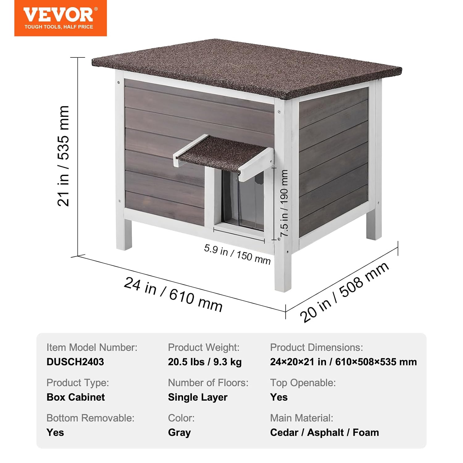 Thumbnail 6 de VEVOR Maison pour Chat d'Extérieur – Cabane en bois résistante et bien pensée pour 1–2 chats