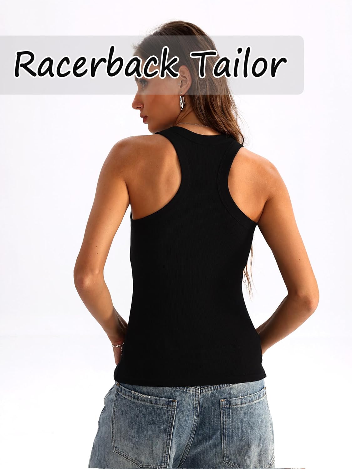 Thumbnail 4 de Danysu Racerback Tank Tops with Built-in Bra for Women – High Neck Ribbed Long Tank