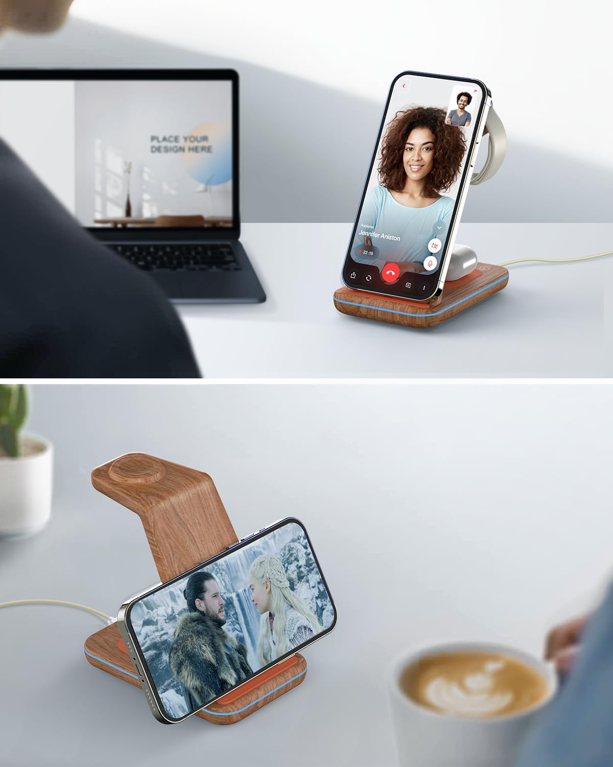 Thumbnail 1 de GEEKERA 3-in-1 Wireless Charging Station (Wood Grain)