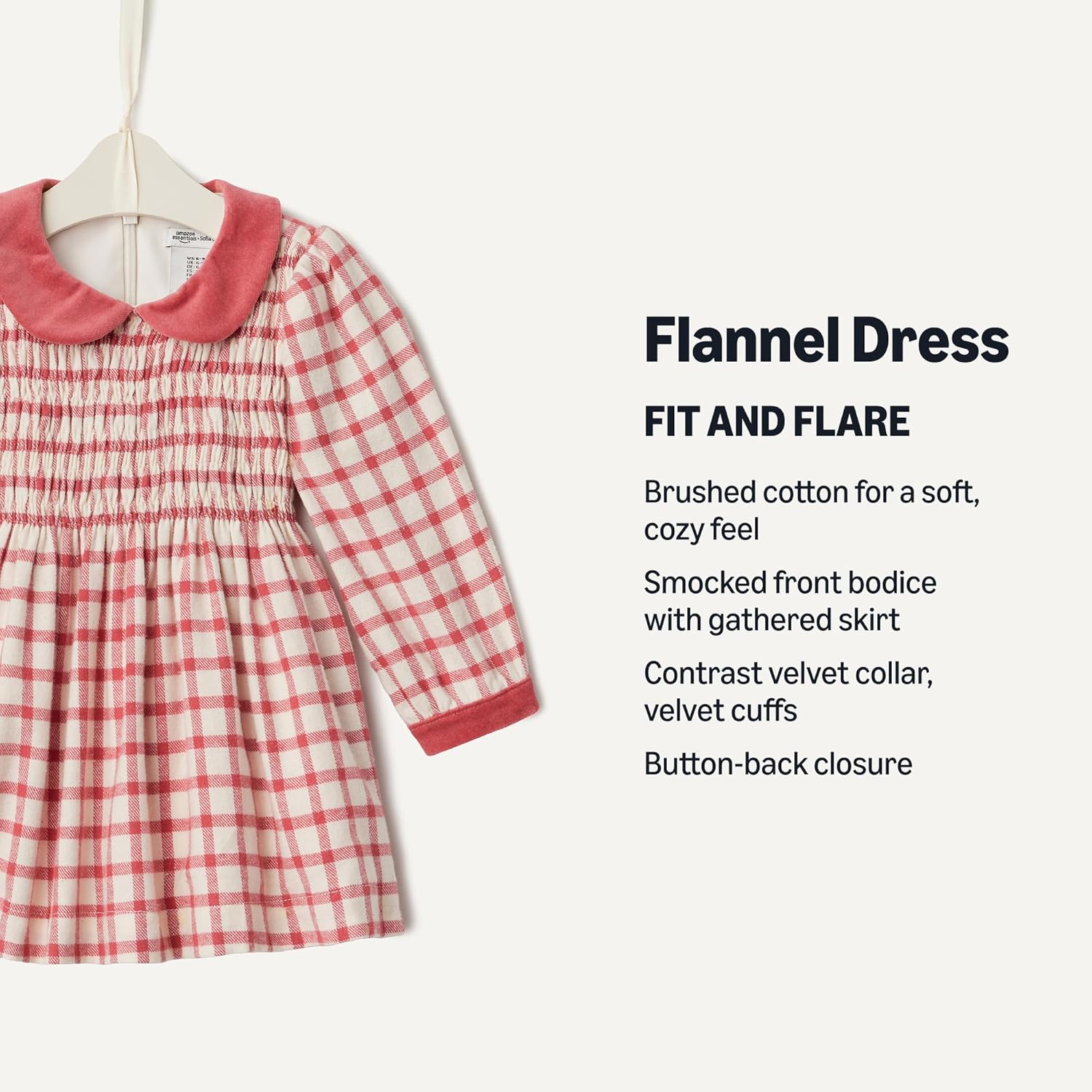 Detalle de Amazon Essentials x Sofia Grainge Toddler and Baby Girls' Long Sleeve Flannel Dress
