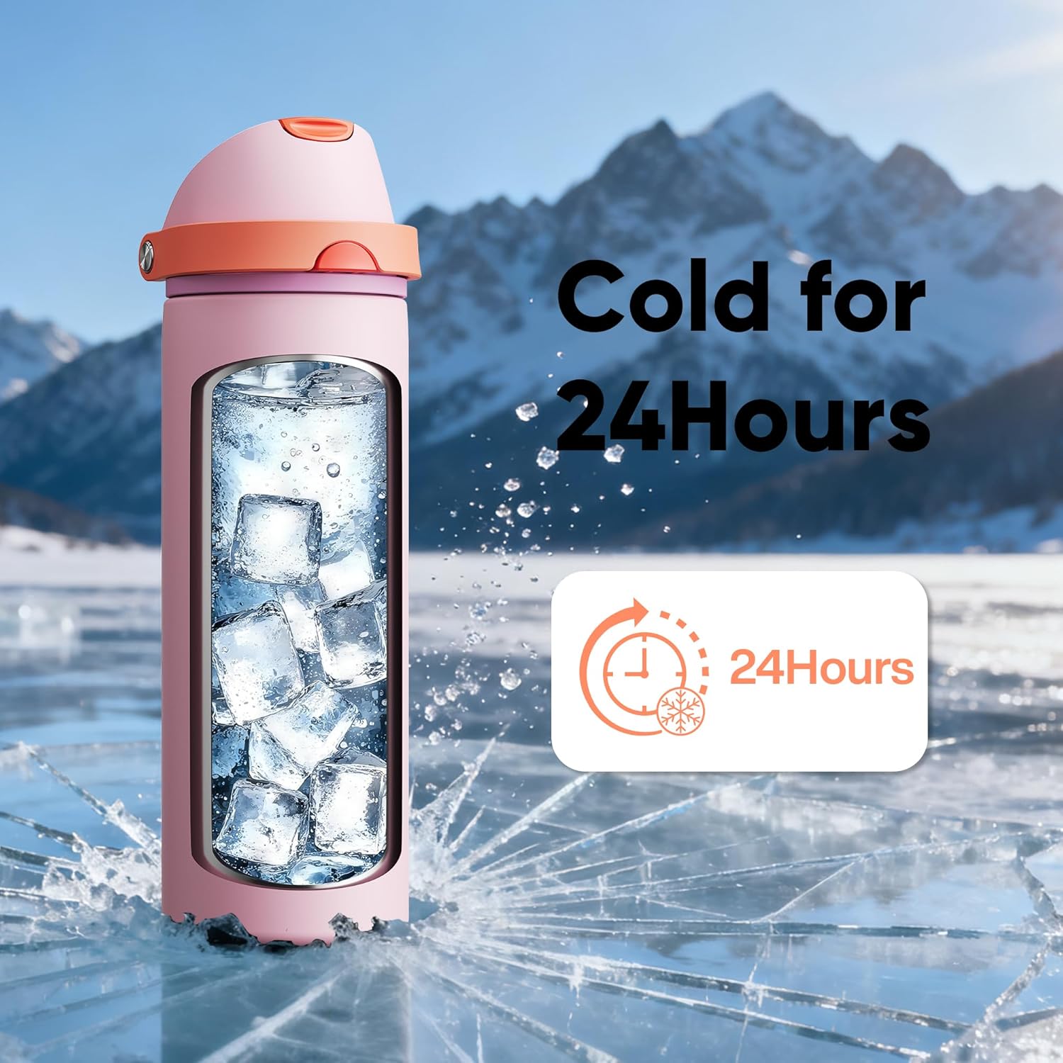 Thumbnail 6 de Encool Insulated Water Bottle with Straw - 24 oz Stainless Steel (Lily-Red)