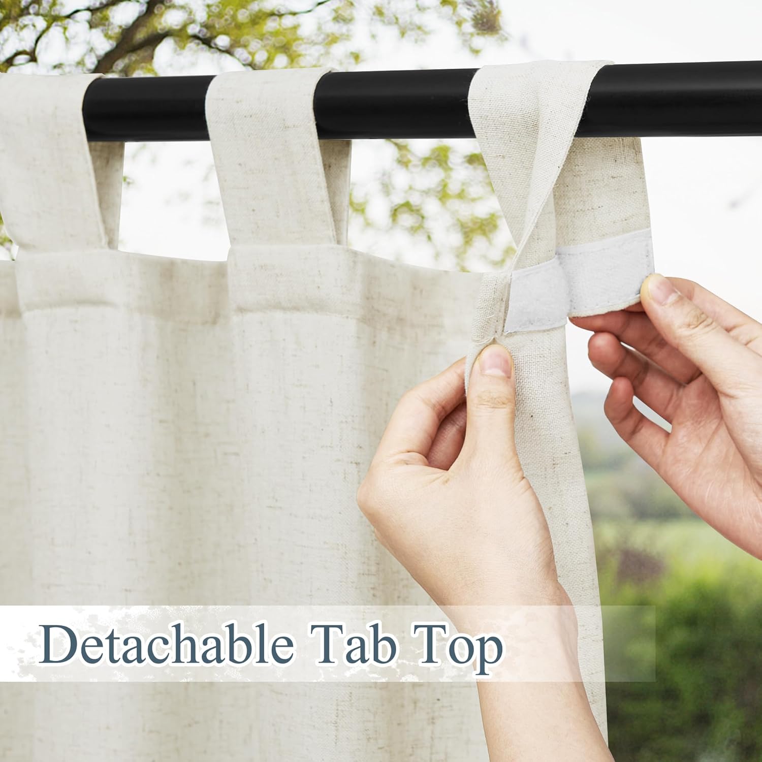 Thumbnail 2 de Outdoor-Gardinen im Boho-Leinen-Look: PONY DANCE 2er-Set (B 140 x H 243 cm) beige, wasserdicht mit Klett-Schlaufen