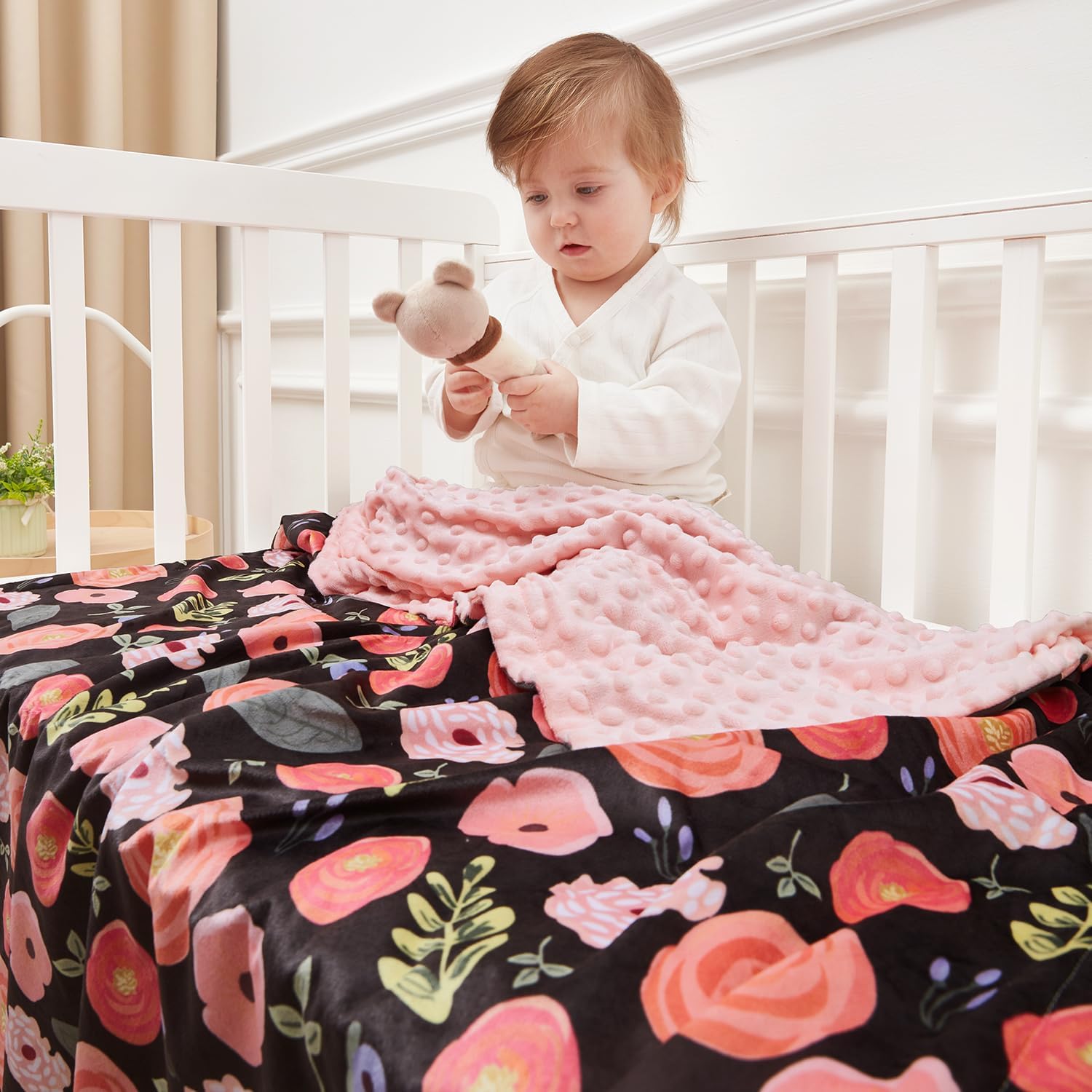 JORNH Super Soft Baby Cot Blanket for Newborns (75 x 100cm) with Dotted Fleece Backing