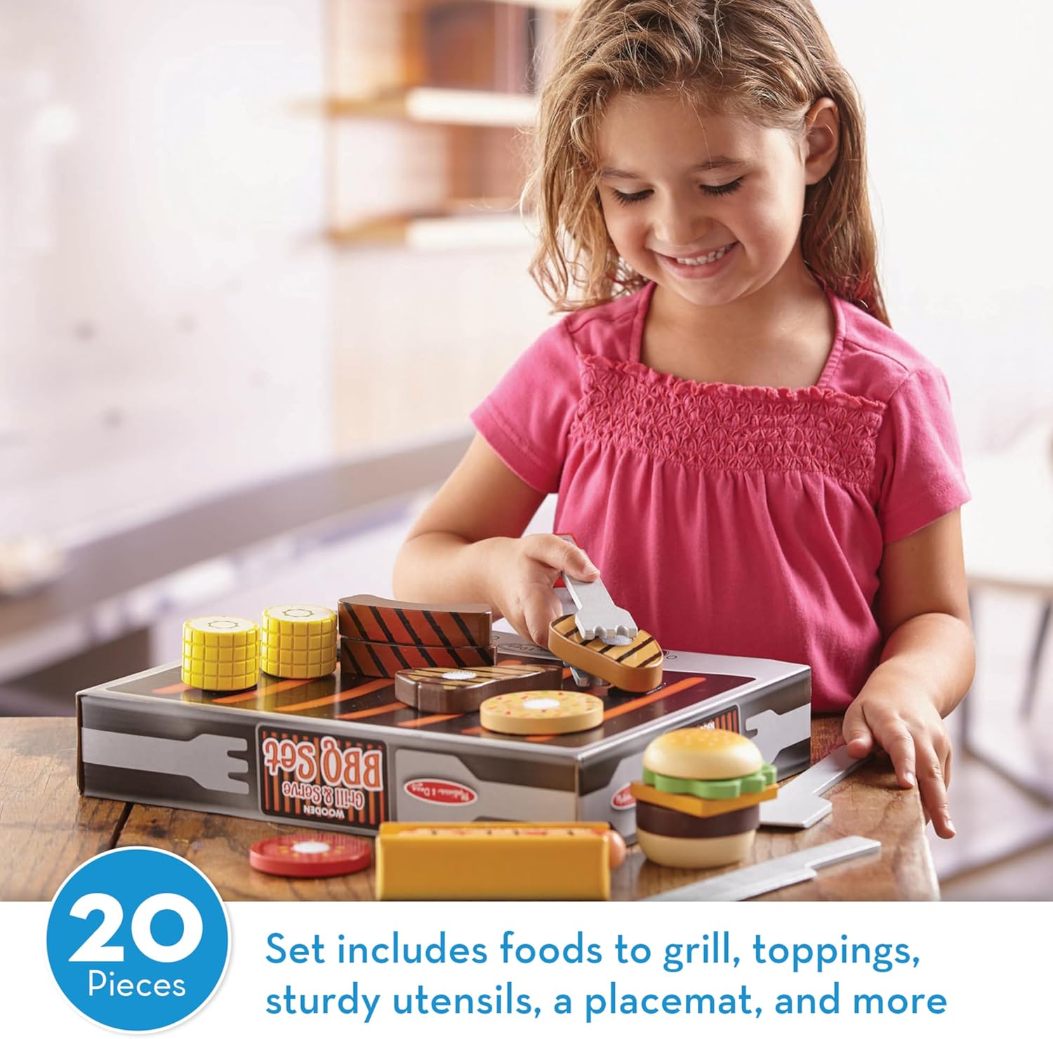 Detalle 2 de Melissa & Doug Grill and Serve BBQ Set – 20-Piece Pretend Play Kitchen & Food Set for Ages 3+