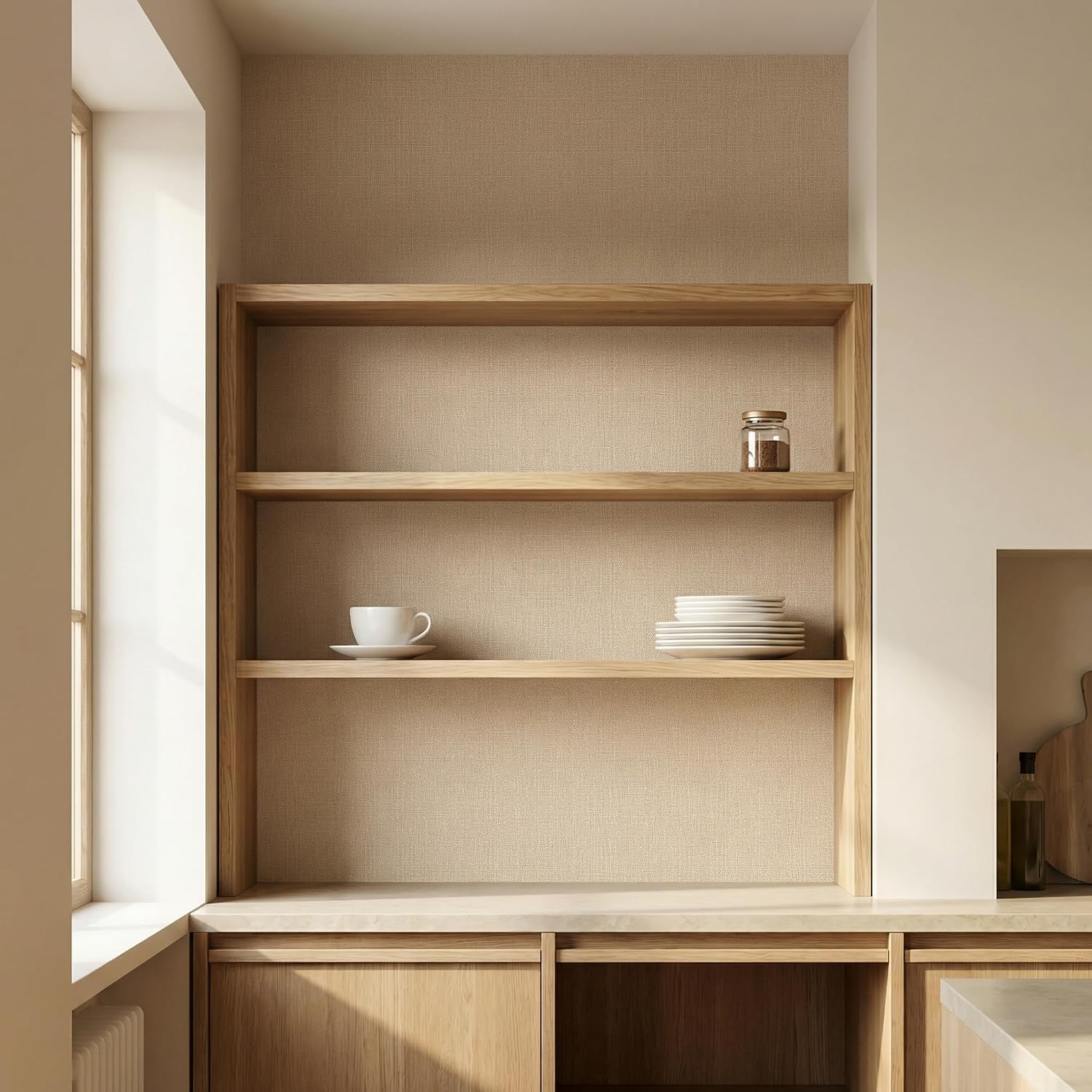 Thumbnail 4 de WADILE WDL-QZ-02-KQ-60-12M Peel-and-Stick Grasscloth Wallpaper, Khaki Vinyl