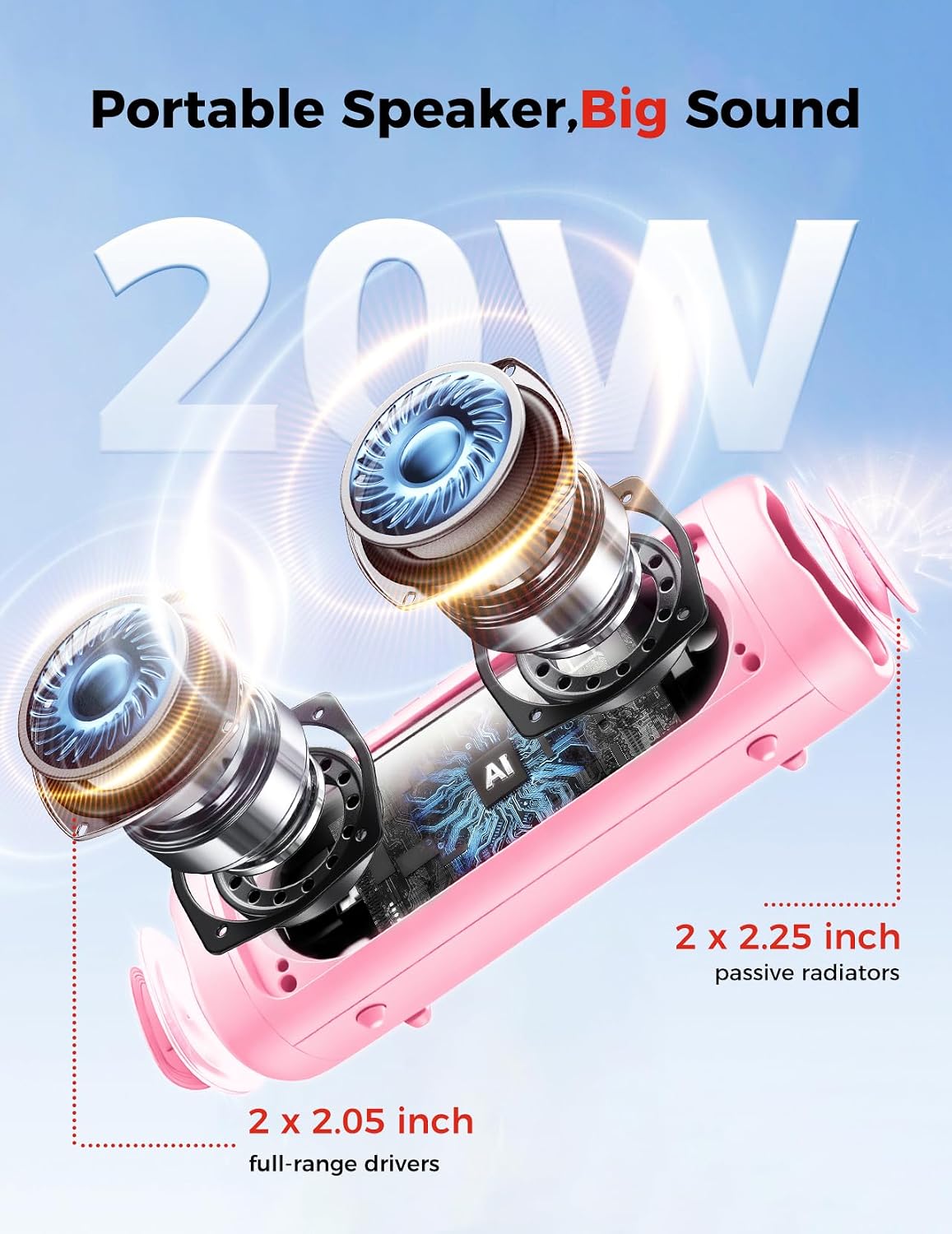 Detalle de BolaButty Bluetooth Speaker with HD Sound (Pink) – IPX5 Waterproof, 20H Playtime, BT5.3, TWS Pairing